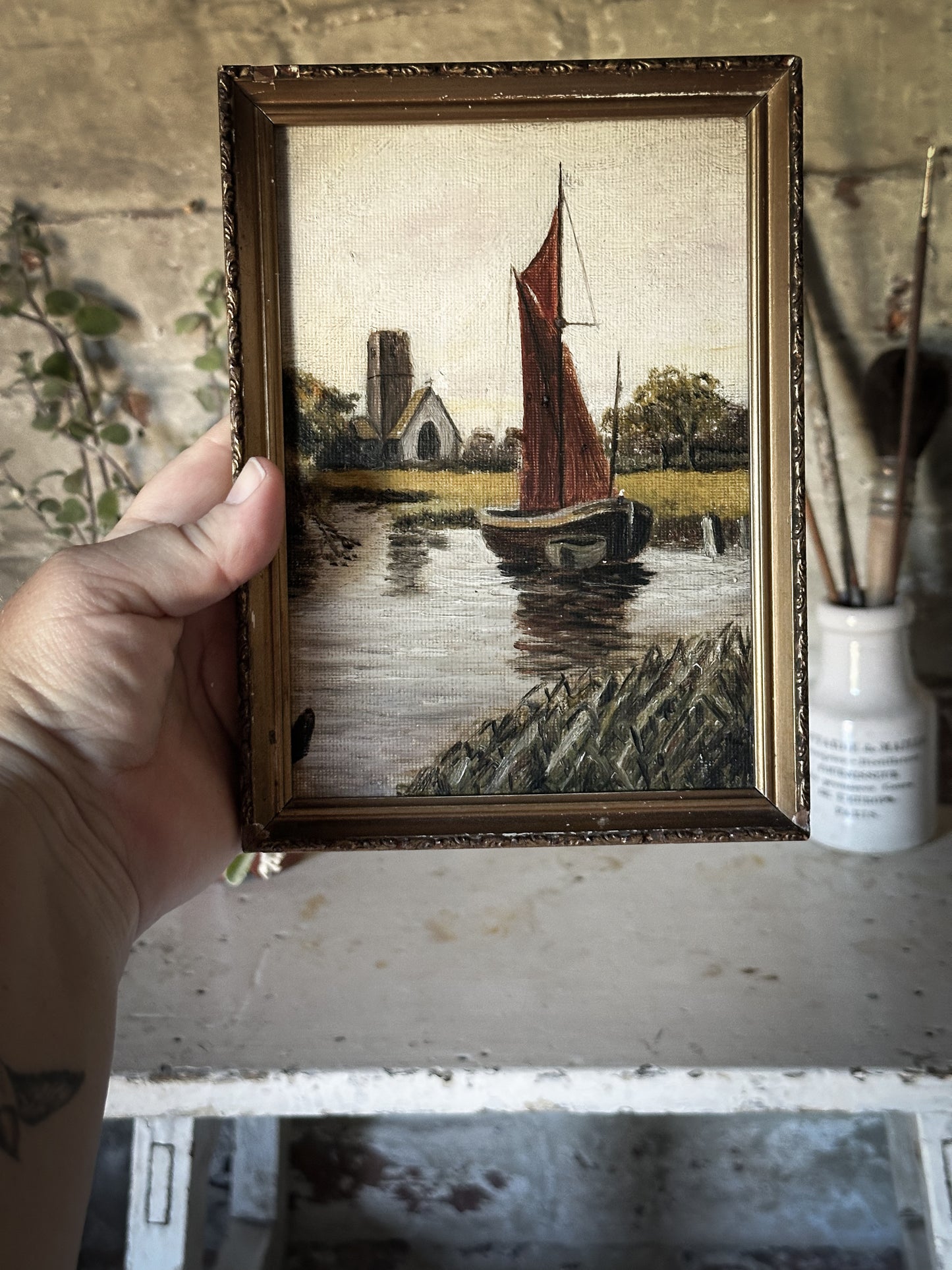 A Small Antique Oil On Board Nautical Painting