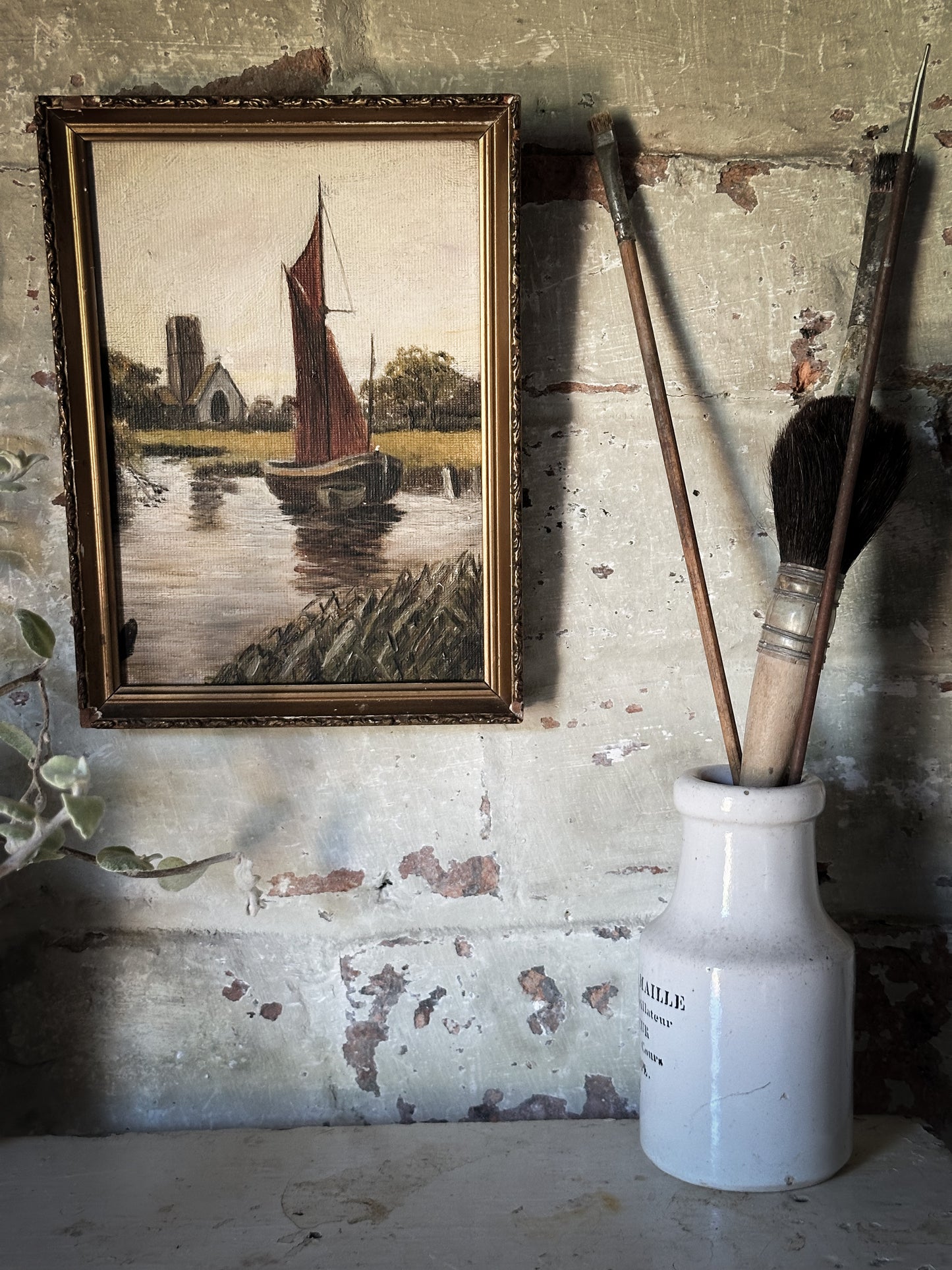 A Small Antique Oil On Board Nautical Painting