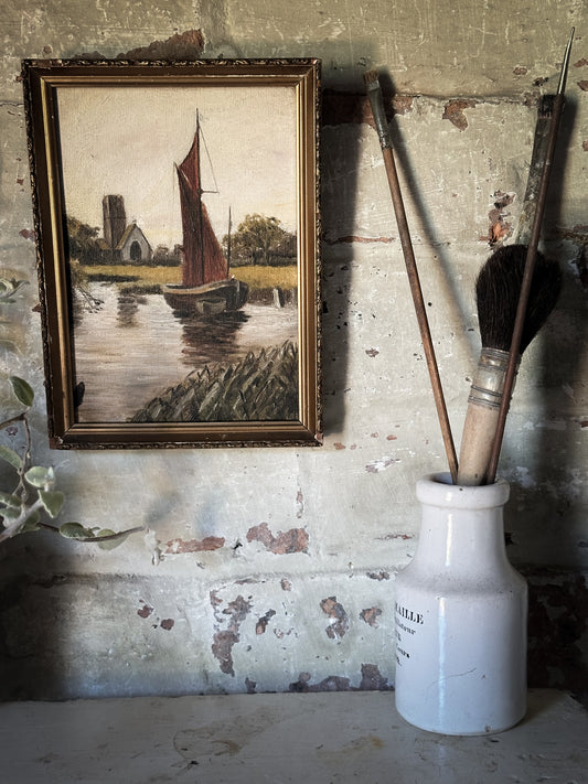 A Small Antique Oil On Board Nautical Painting