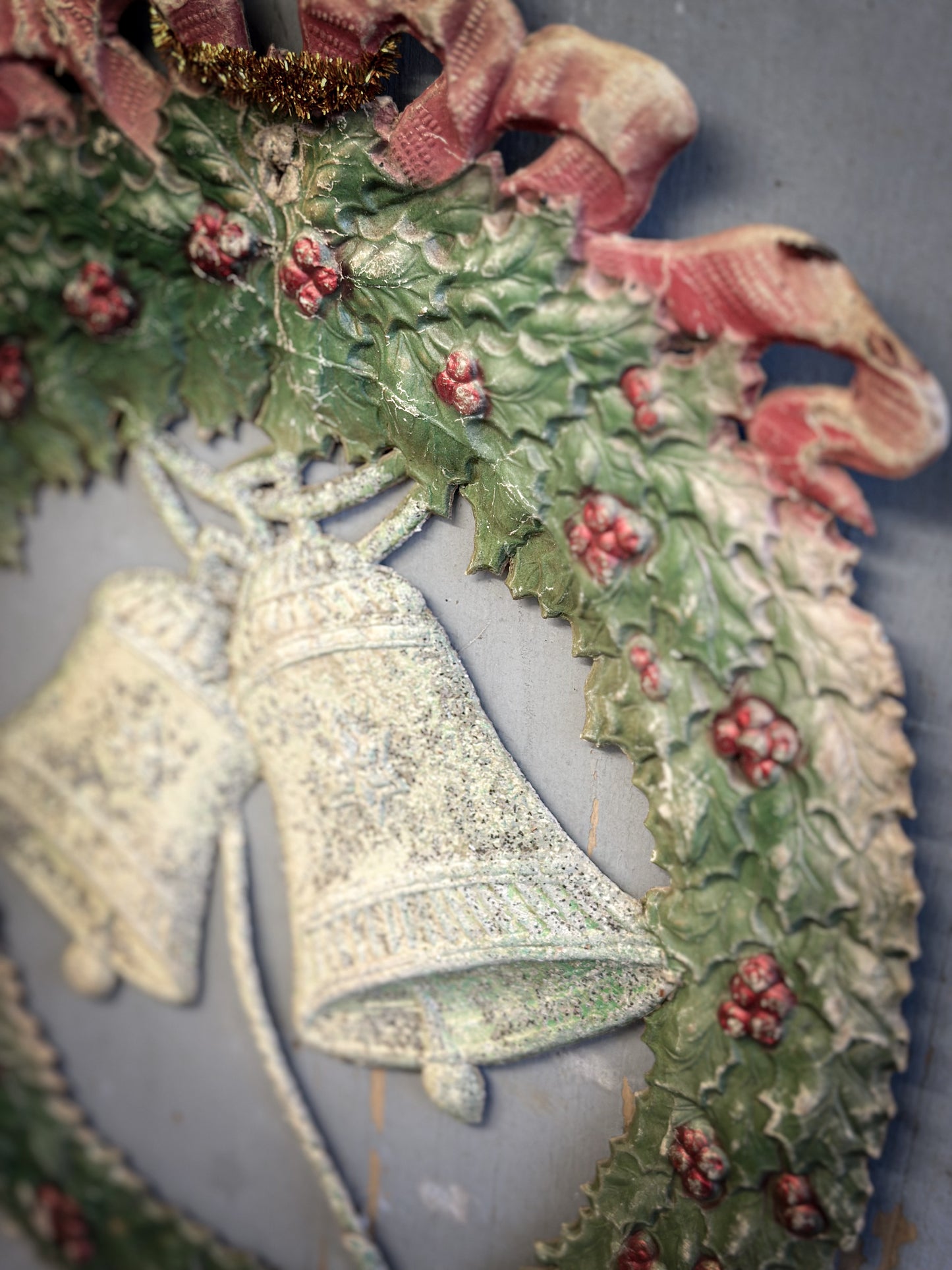Early–Mid 20th Century Pressed-Paper Christmas Wreath with Twin Bells-oral provenance linking it to the Bletchley Museum collection
