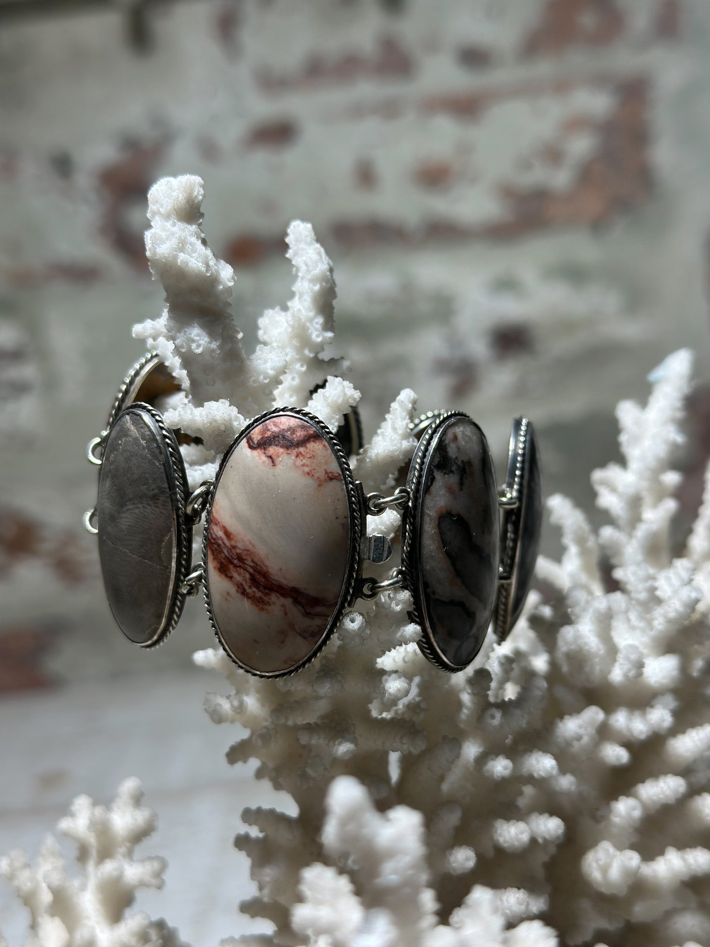 Vintage Silver Agate Stone Bracelet