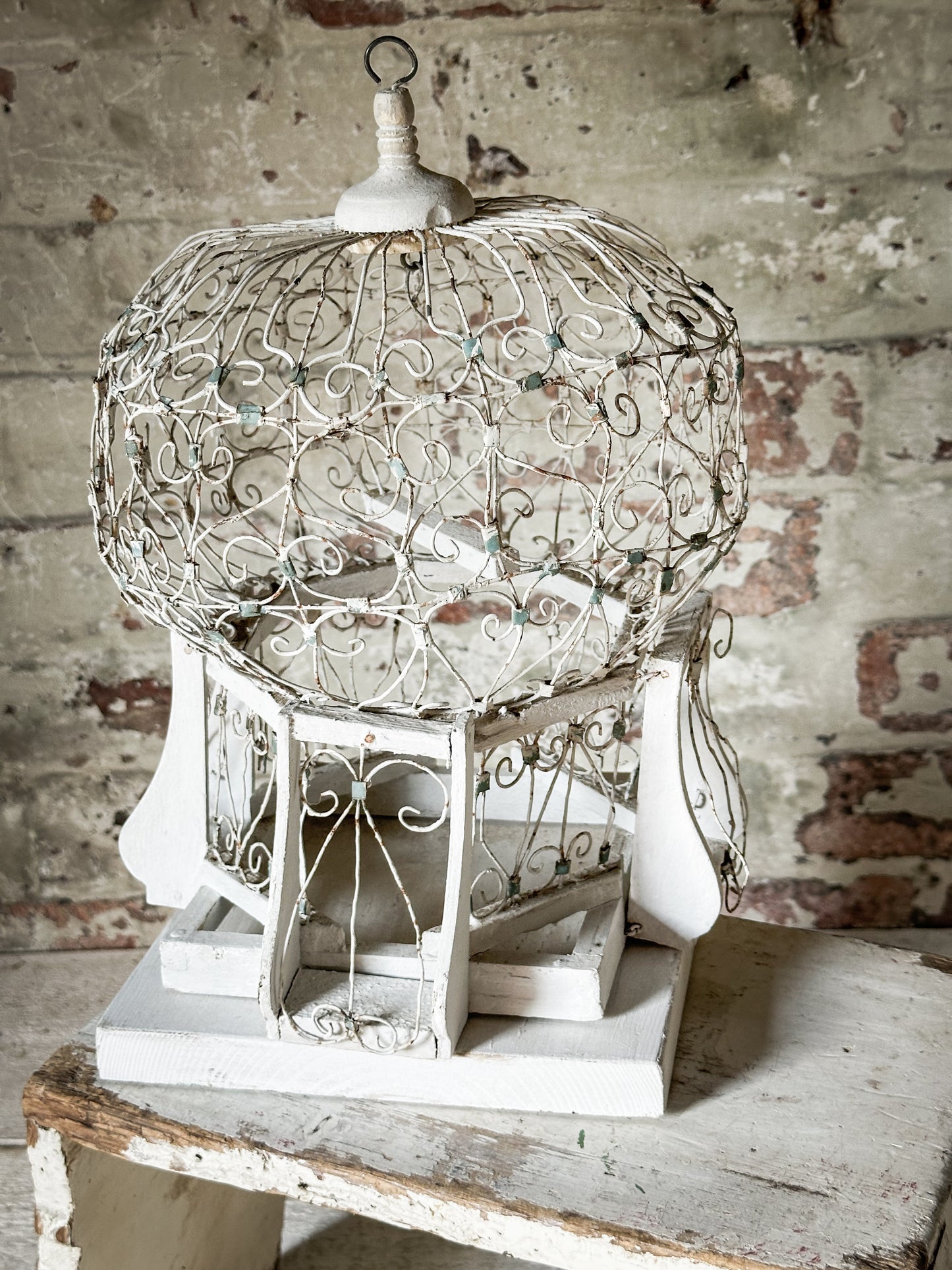 A lovely French vintage wire Balloon bird cage