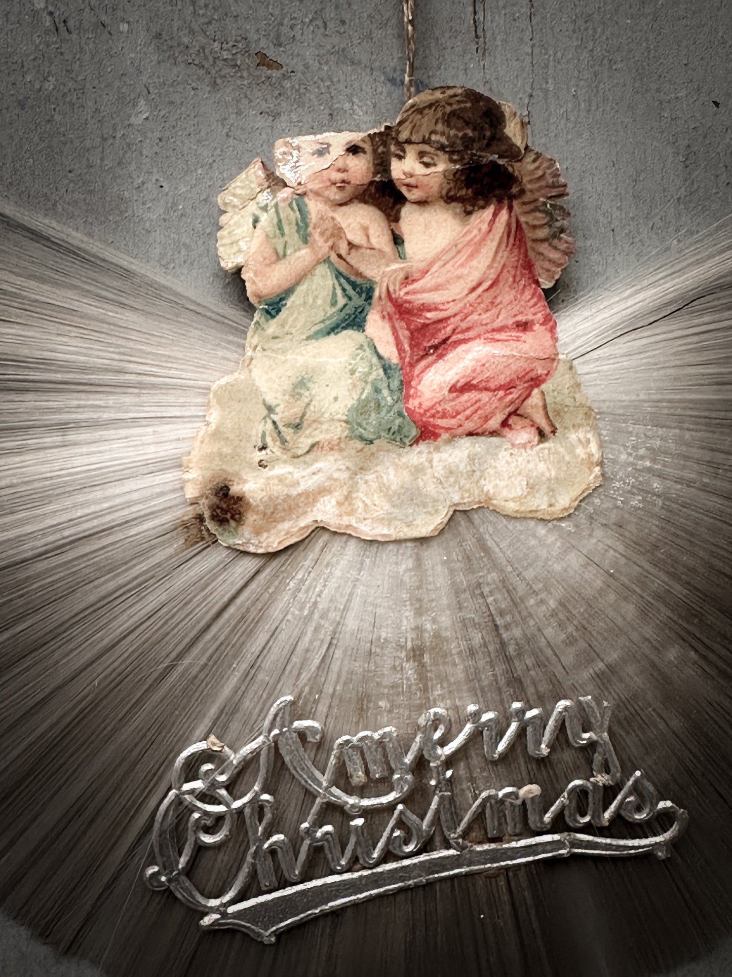 Antique German Spun-Glass Fan Ornament with Victorian Angels (c. 1890–1910)