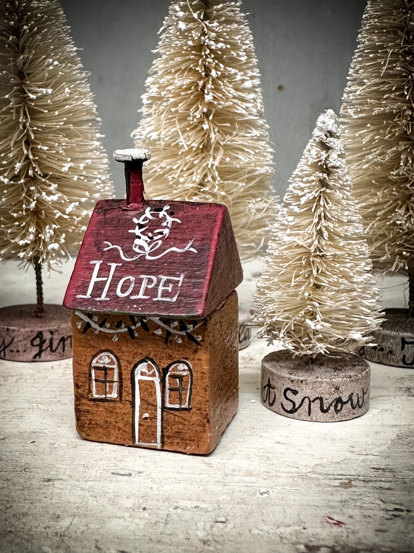 A mini Vintage German Erzgebirge Putz Wooden Village House “Hope”
