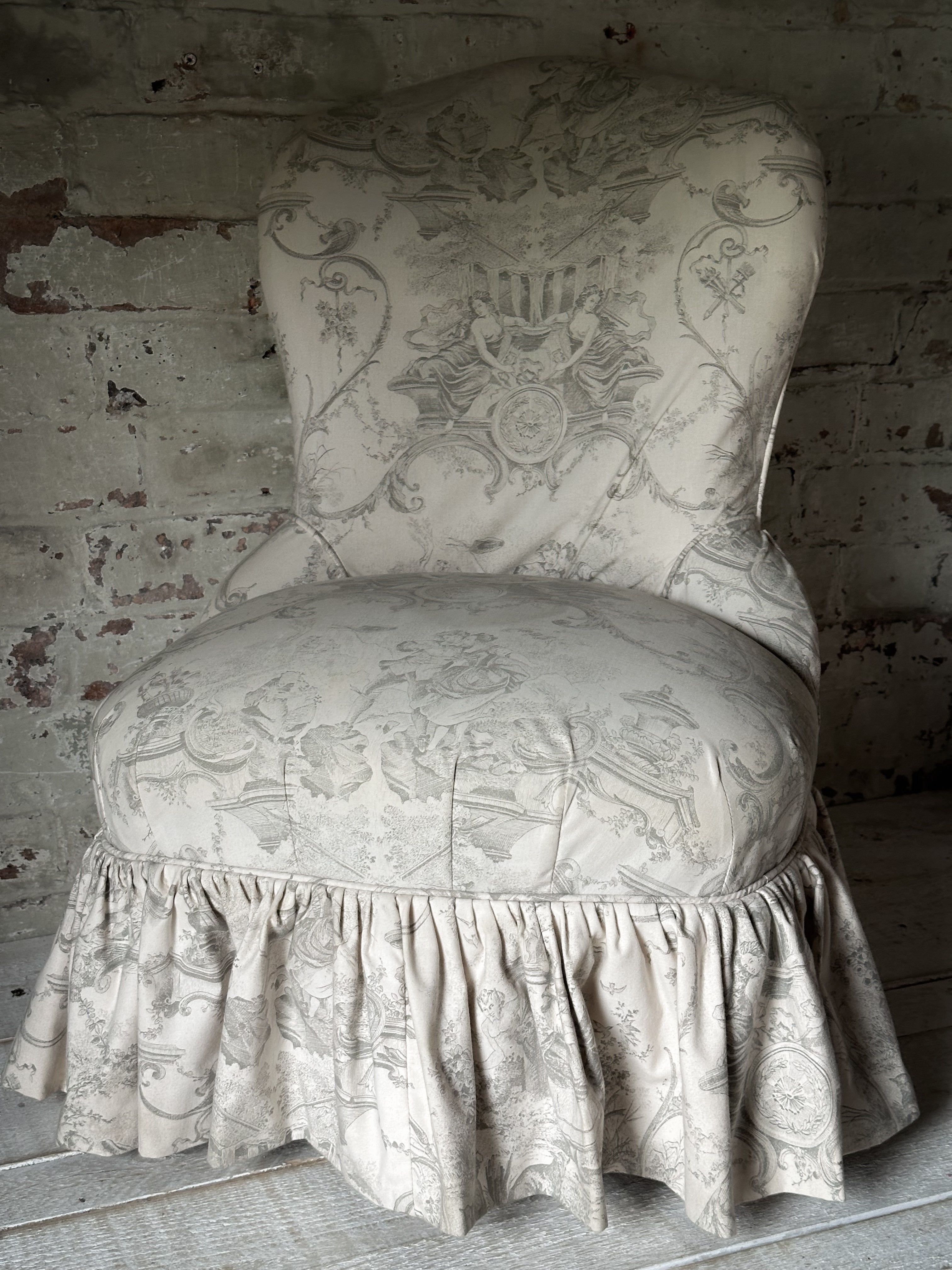 A vintage toile de jouy boudoir chair Nicholas and Steele