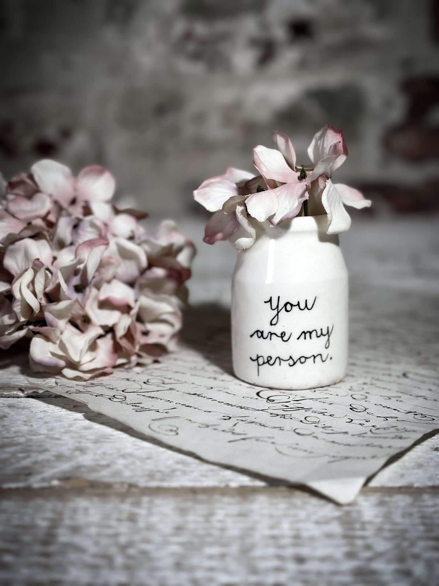 An Antique Creamery Vase Bottle with a Hand Painted Inspirational Quote