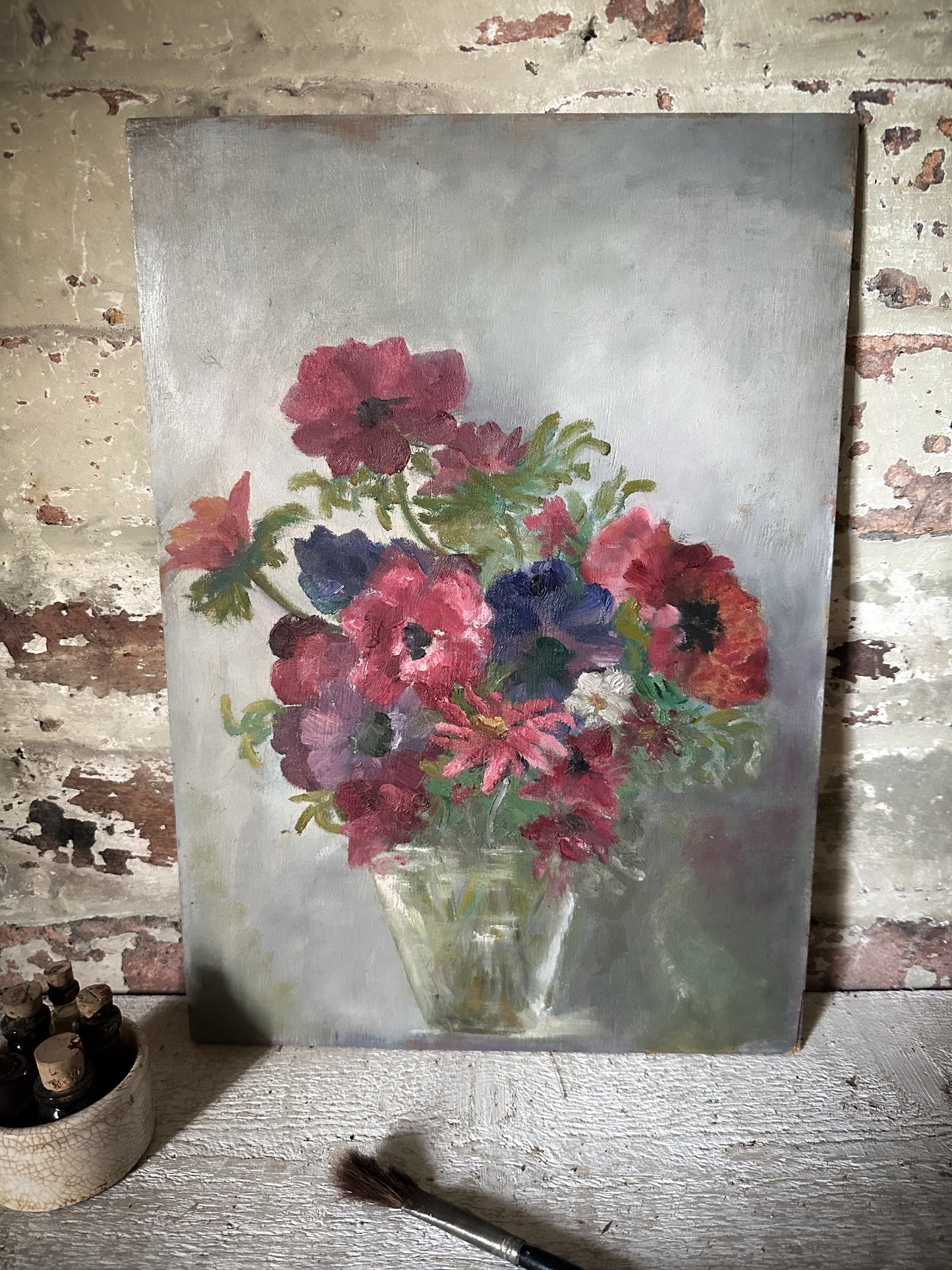 A Vintage Oil on Board Flower Painting