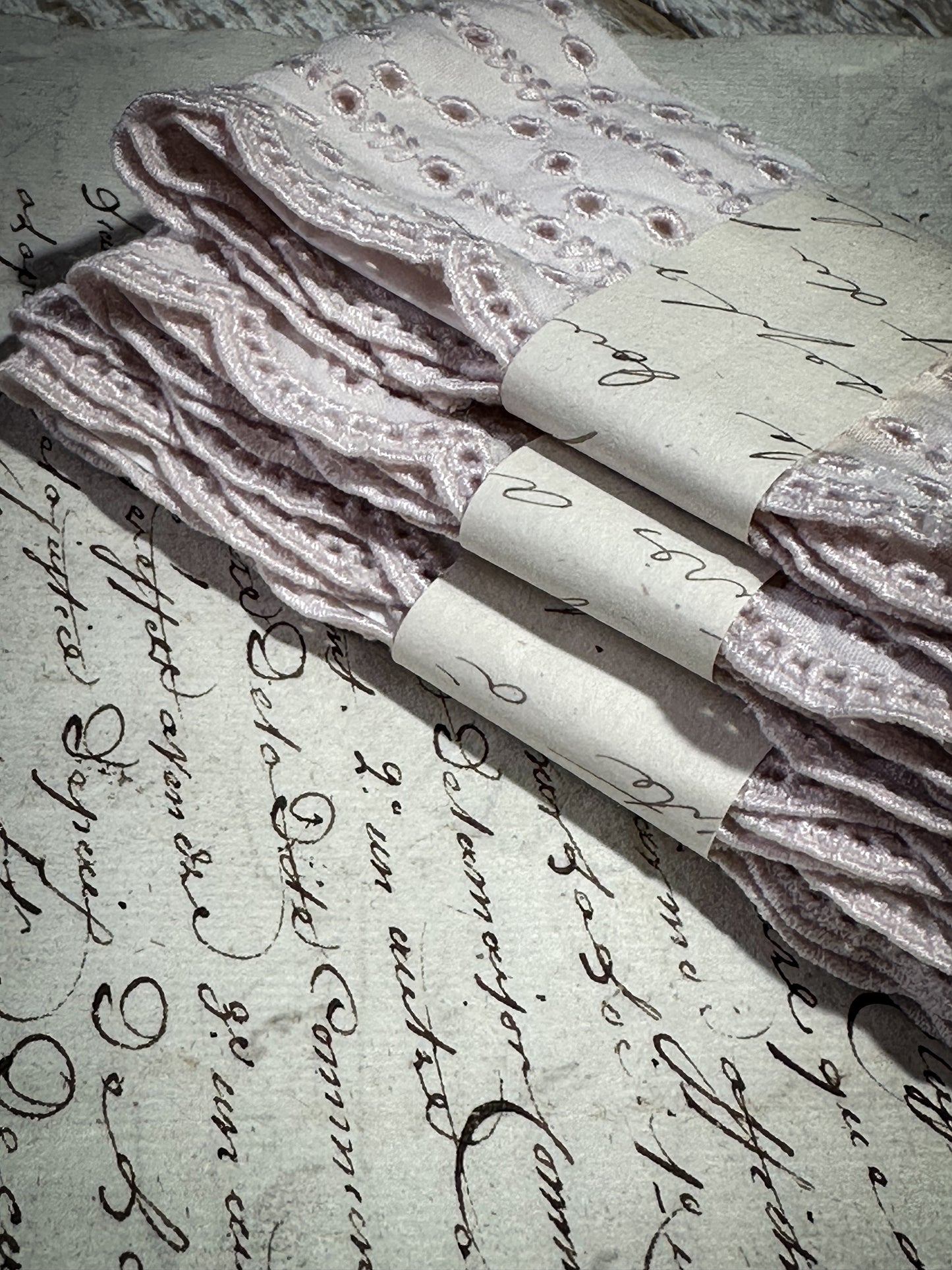 Reclaimed Pale Pink Broderie Anglaise lace Lengths