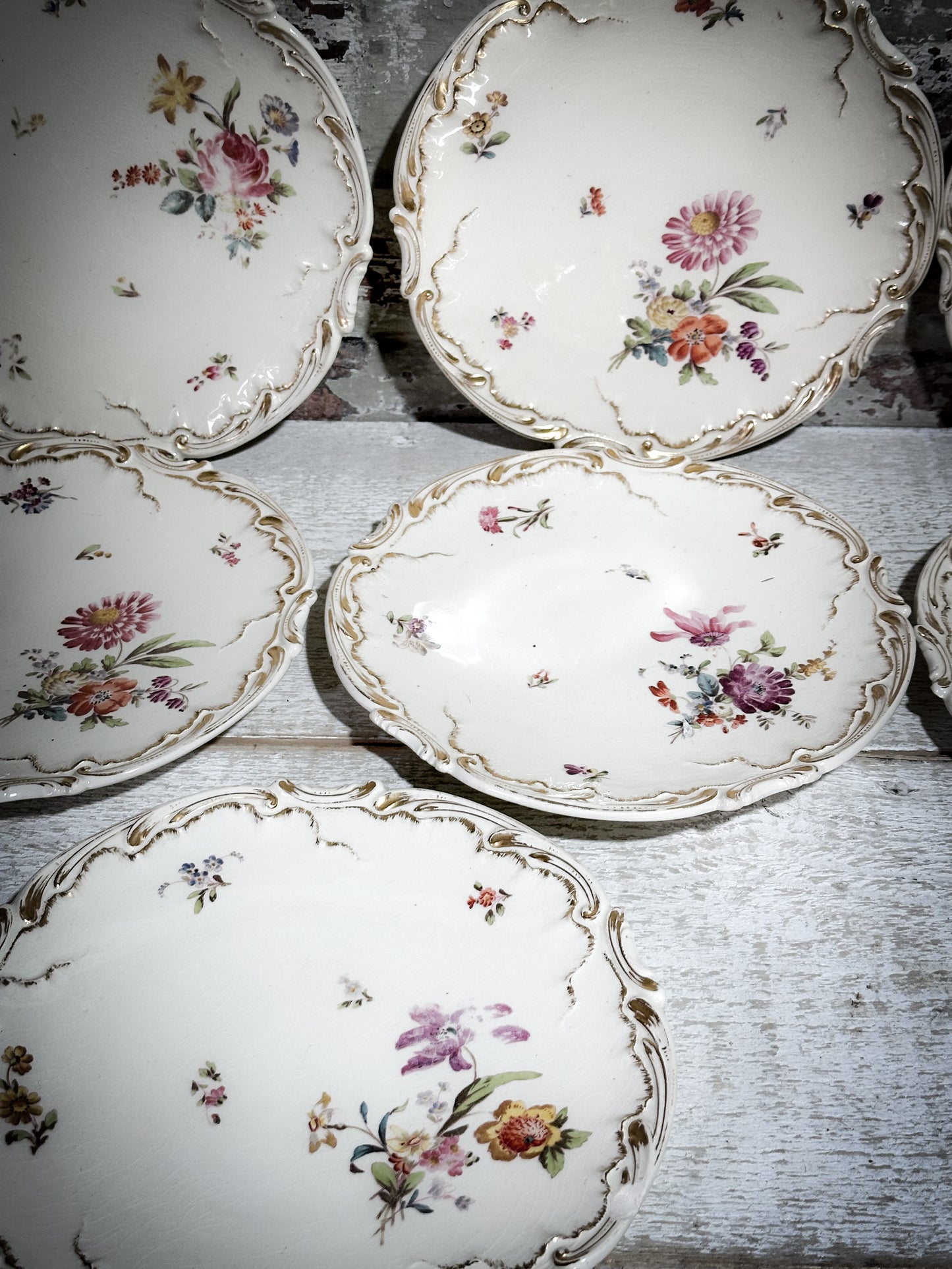 French Antique Sarreguemines Hand painted Floral Salad Plates