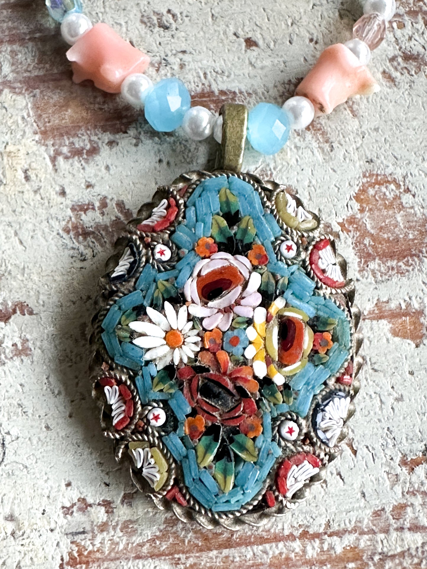 Found Object Antique Micro Mosaic Necklace by Jealous Moon Jewellery