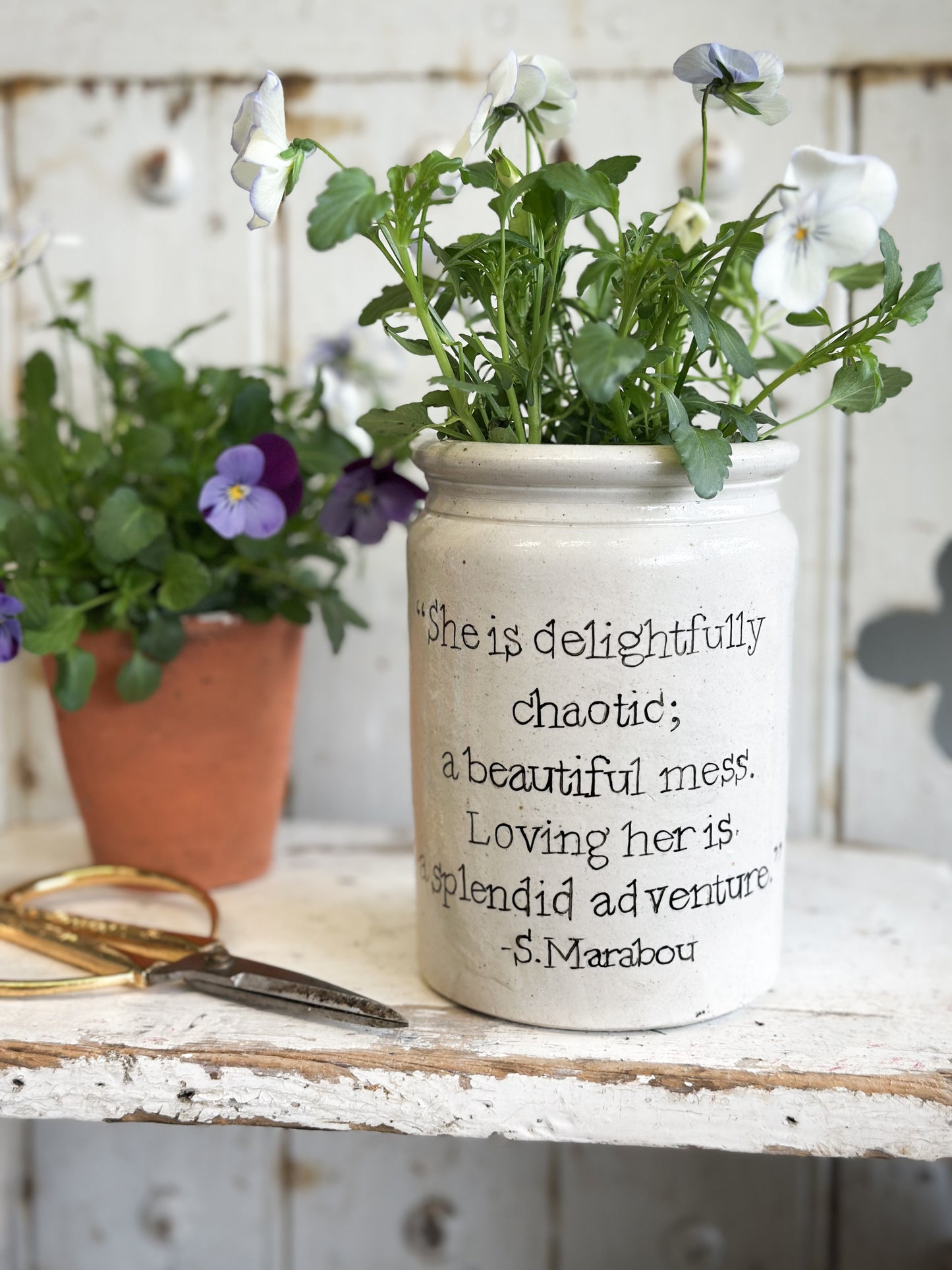 “Beautiful Mess” Large Painted Stoneware Pot