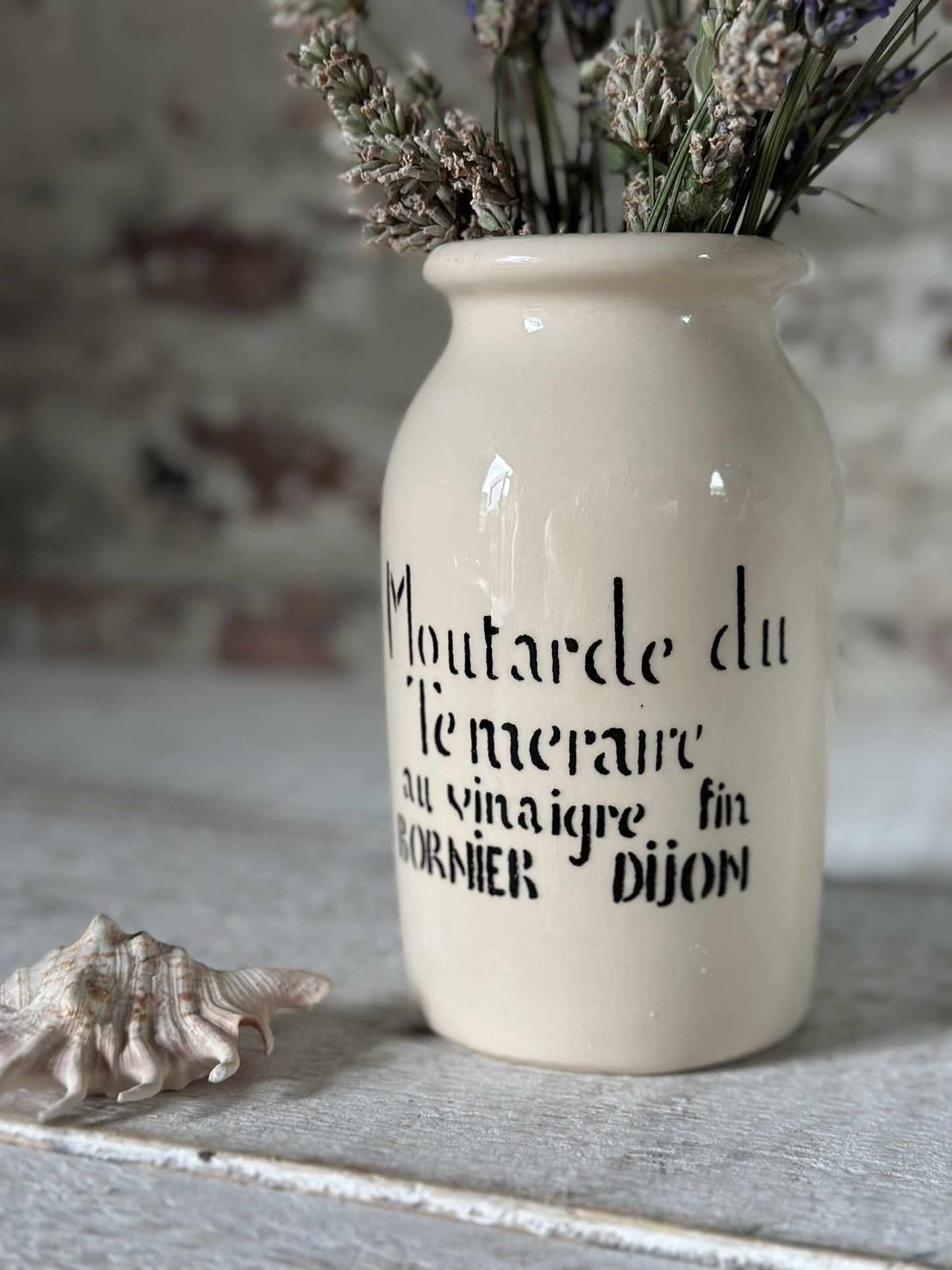 A vintage printed French Mustard Jar