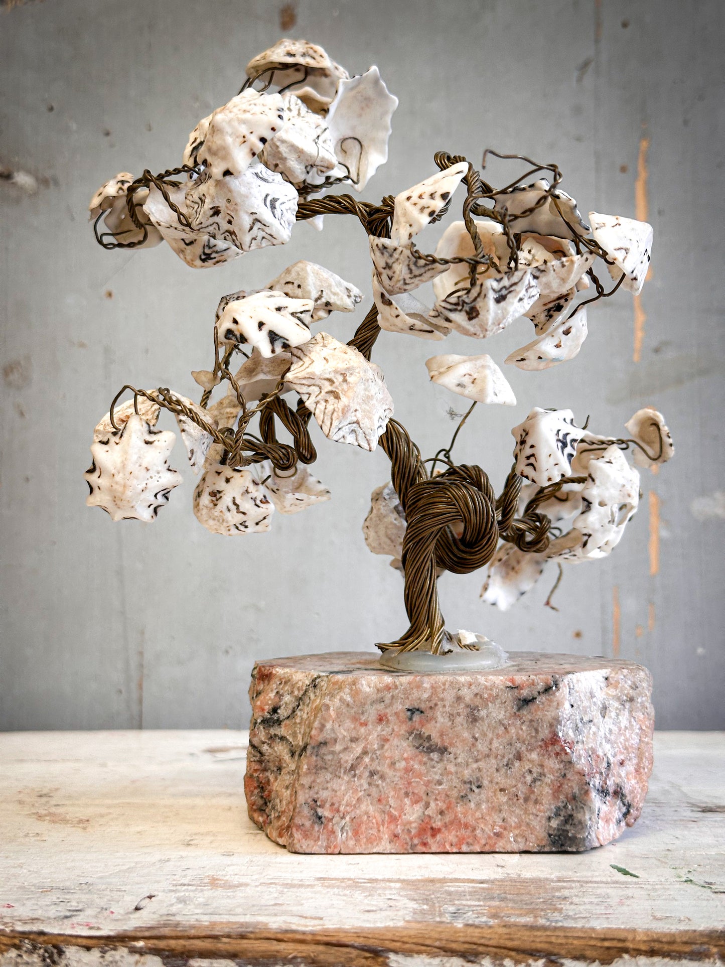 Vintage Shell Friendship Tree on Stone Base