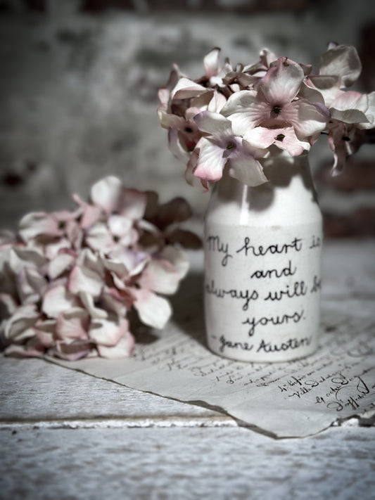 An Antique Creamery Vase Jar with a Hand Painted Inspirational Quote