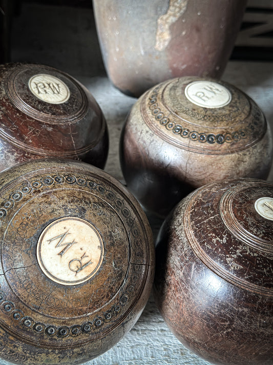 Antique Lignum Vitae Lawn Bowls – Set of Four