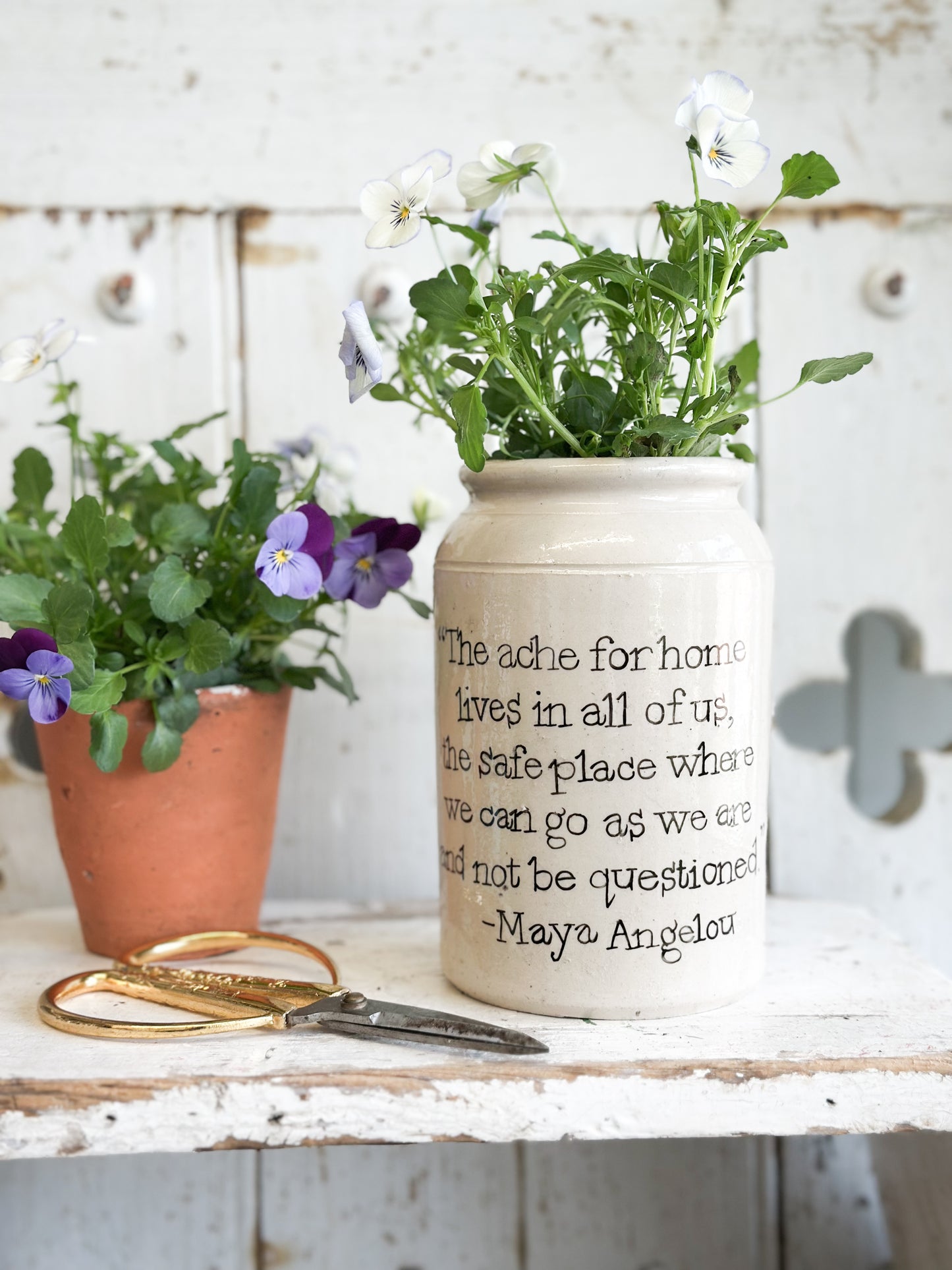 “The Ache for Home” Large Painted Stoneware Pot