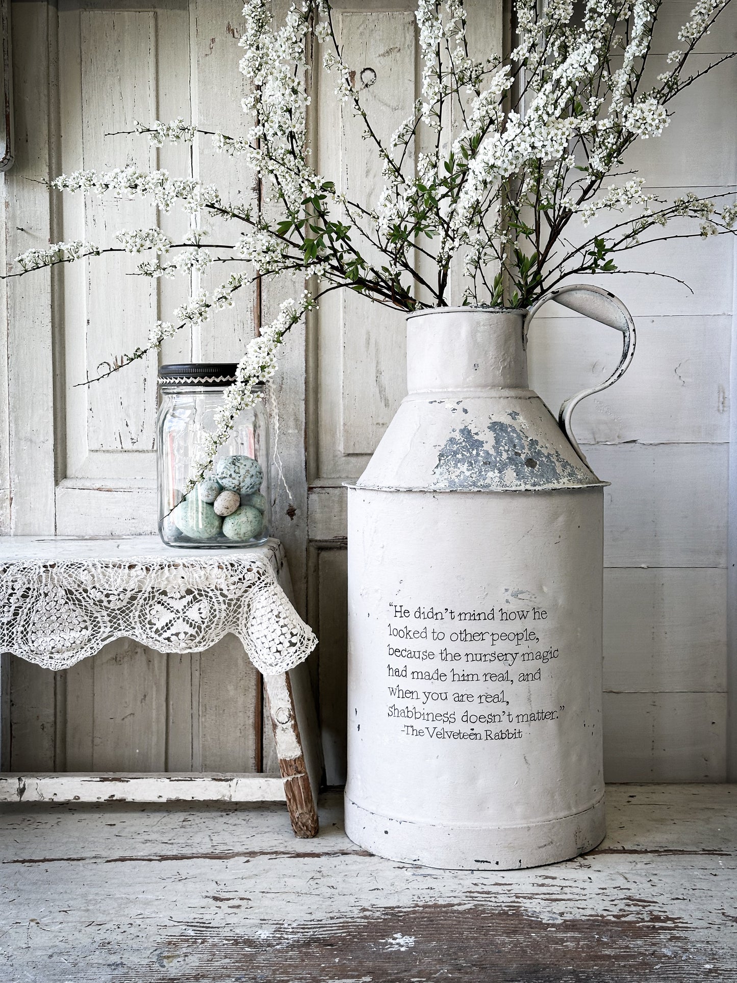 A lovely antique French tin milk churn