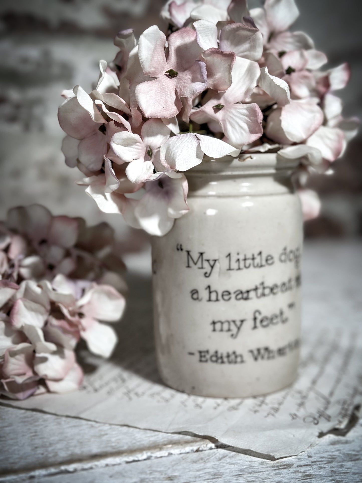 An Antique Jar with a Hand Painted Inspirational Quote