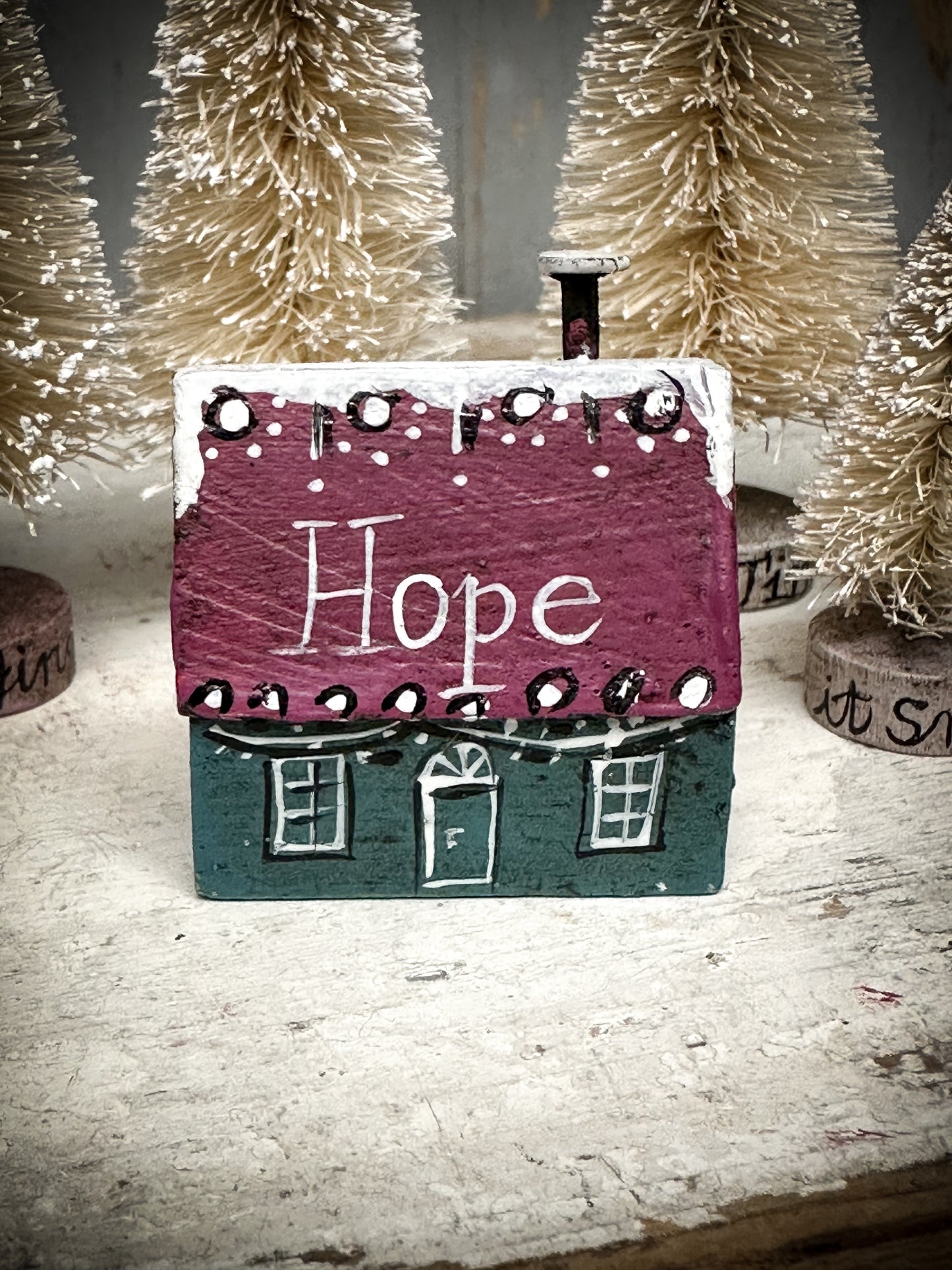 A small Vintage German Erzgebirge Putz Wooden Village House “Hope”