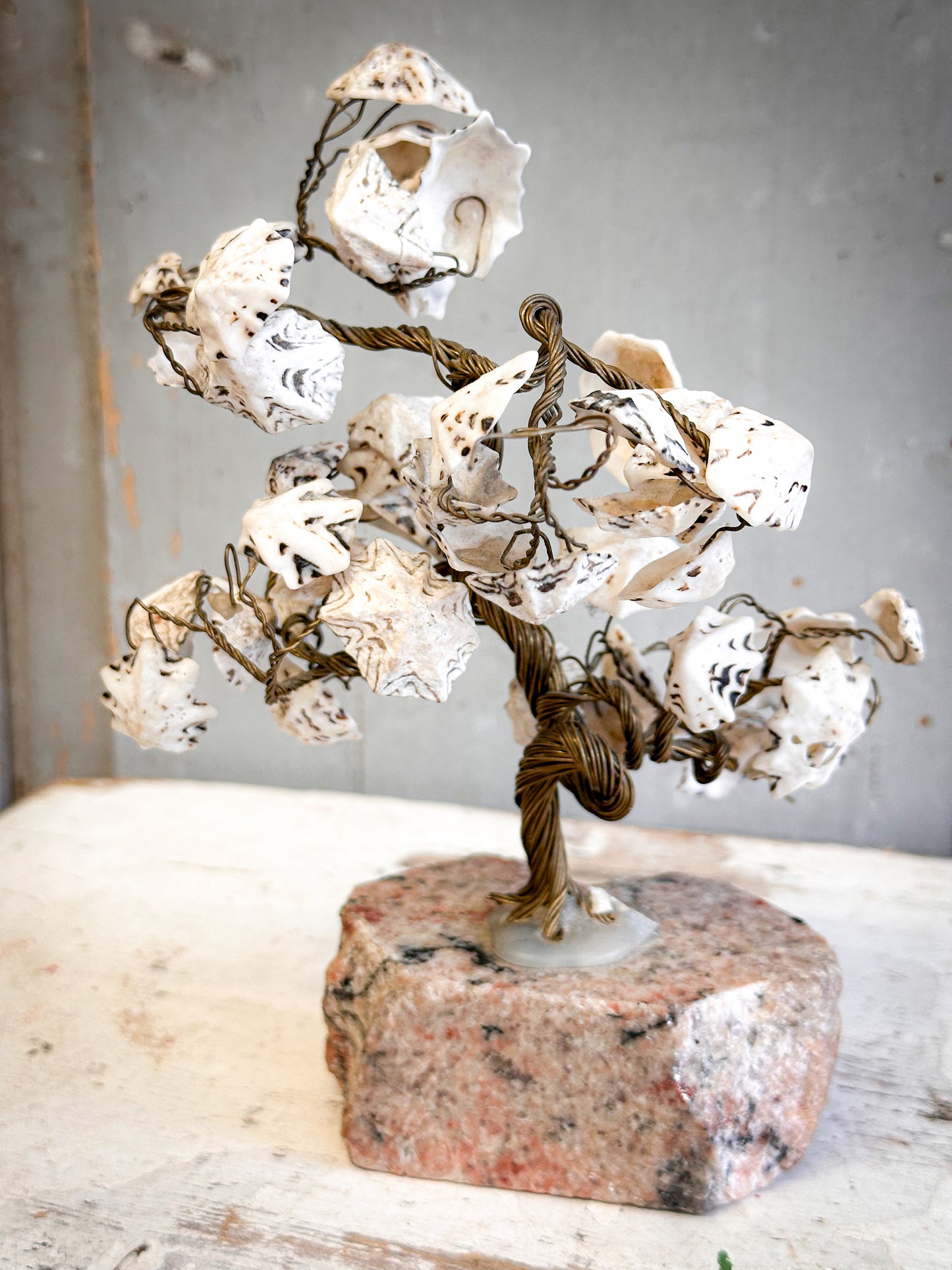 Vintage Shell Friendship Tree on Stone Base