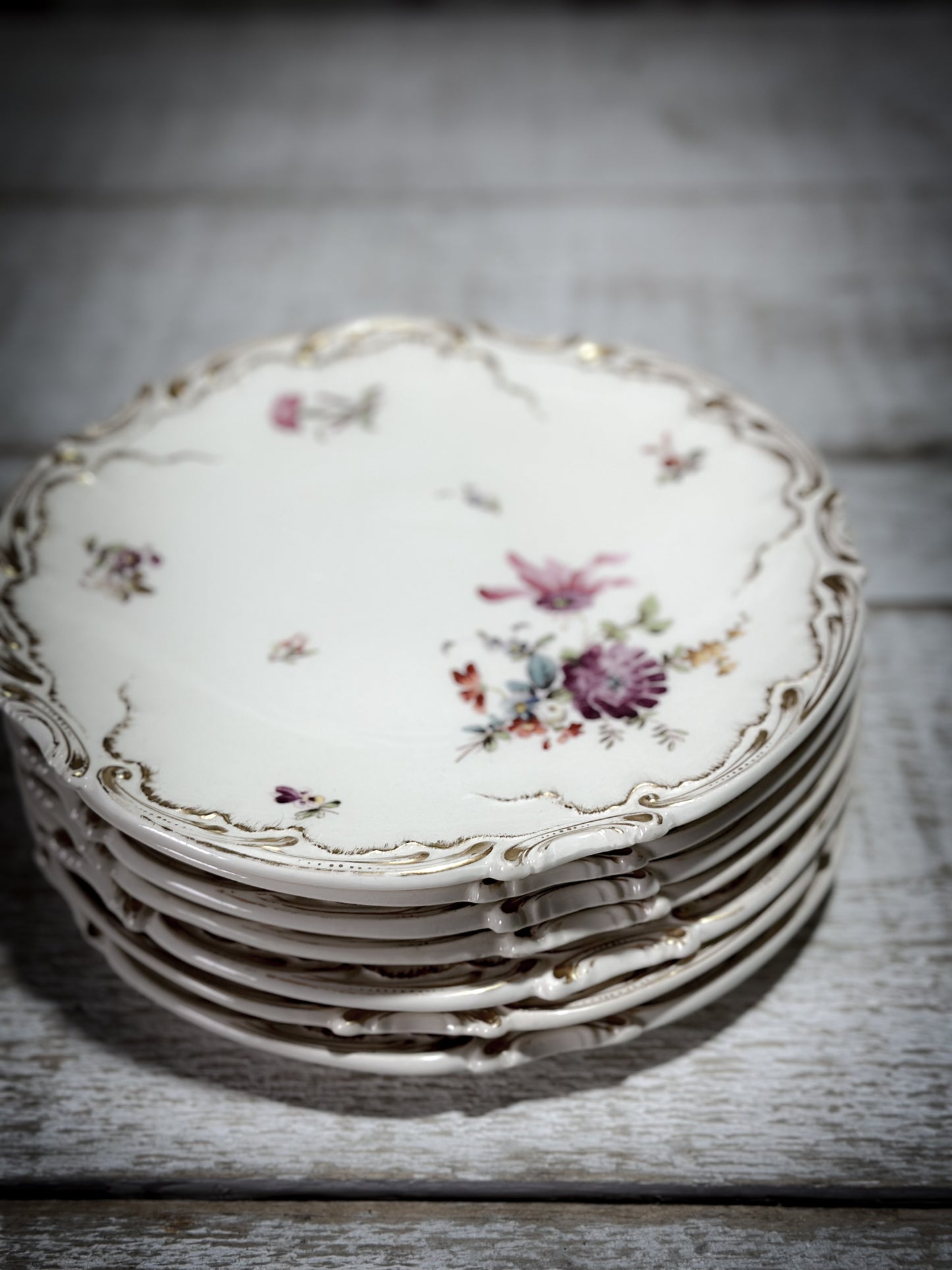 French Antique Sarreguemines Hand painted Floral Salad Plates