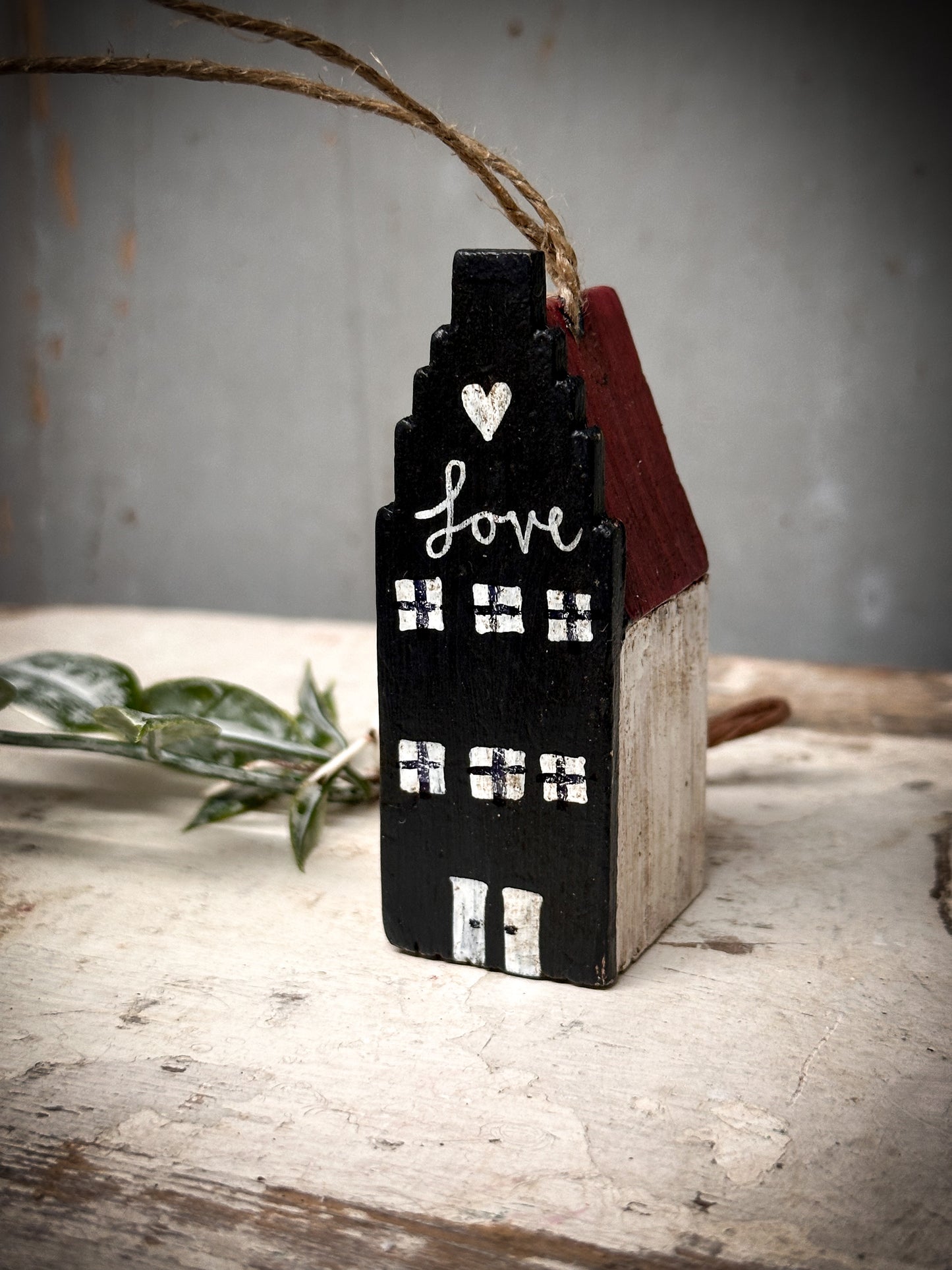 A Hanging Vintage German Erzgebirge Putz Wooden Village House