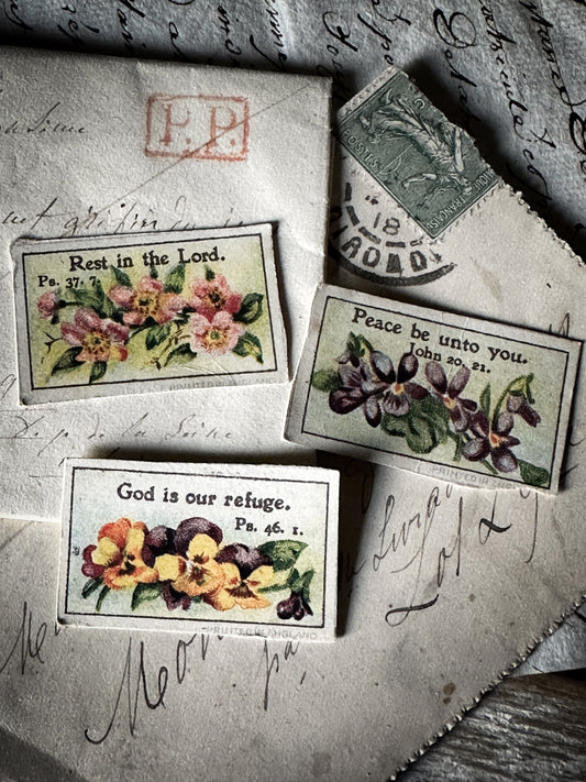 Three tiny antique Prayer cards or bible verse cards