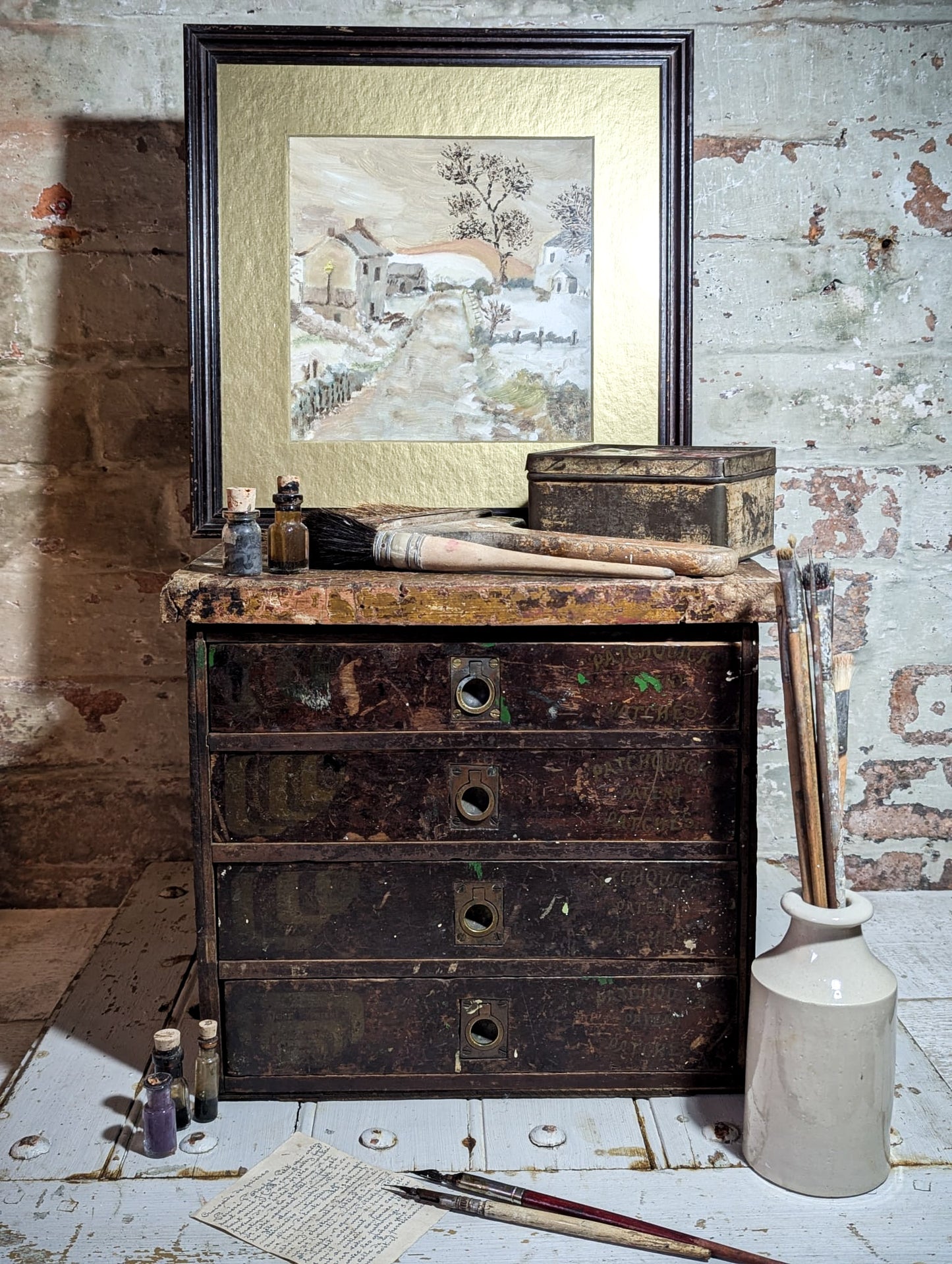 A Wonderful Antique Bicycle Shop Repair Kit Advertising Mini Drawers