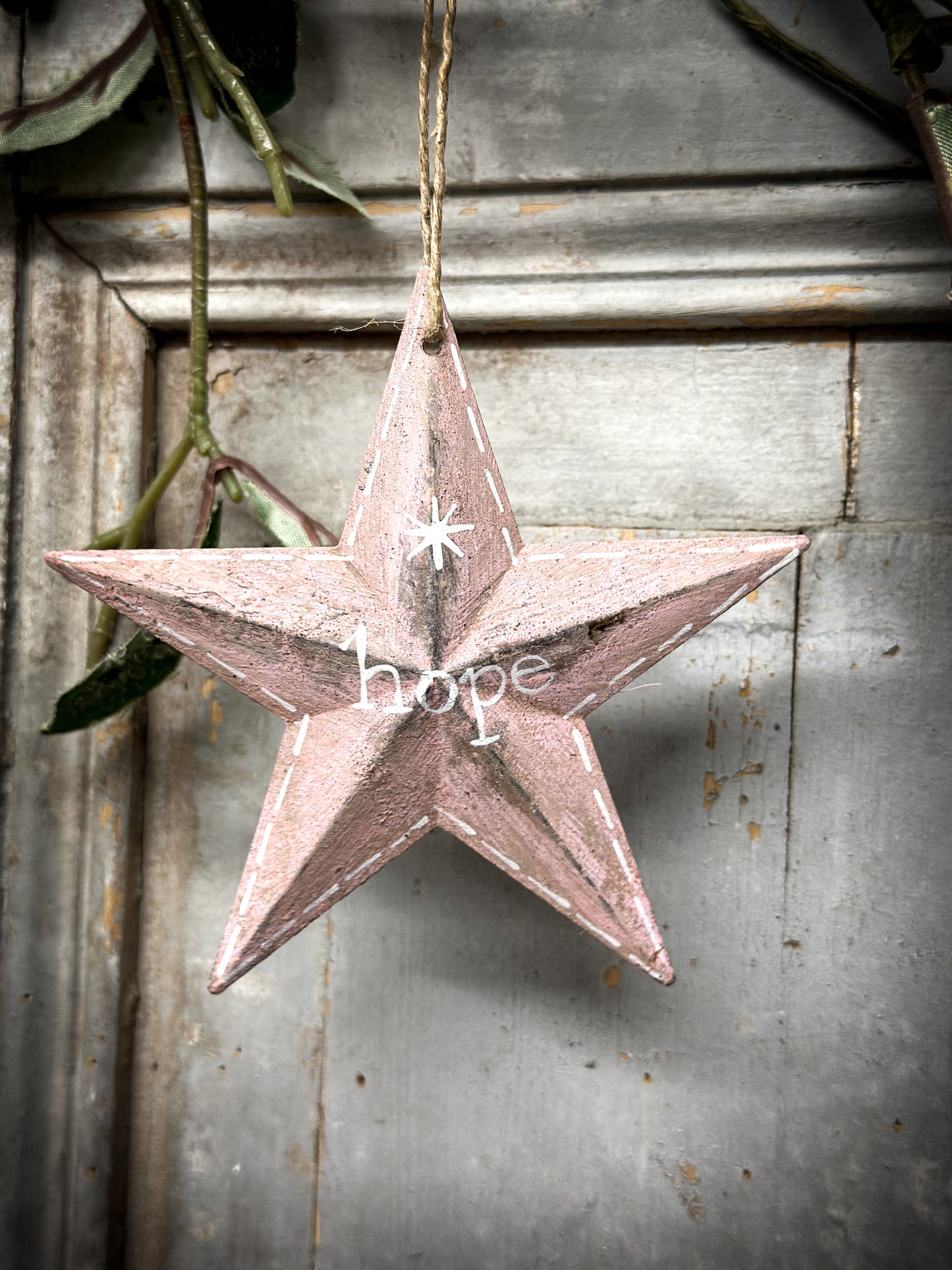 A Large Pink Tin Barn Star Christmas Decoration “Hope”