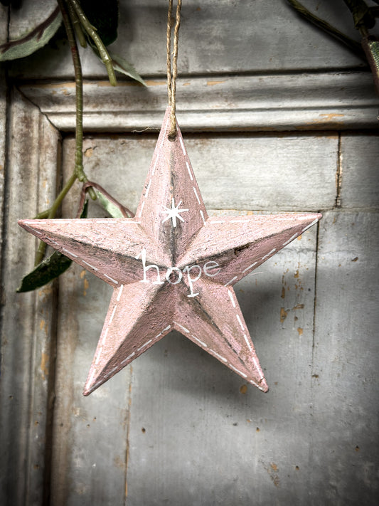 A Large Pink Tin Barn Star Christmas Decoration “Hope”