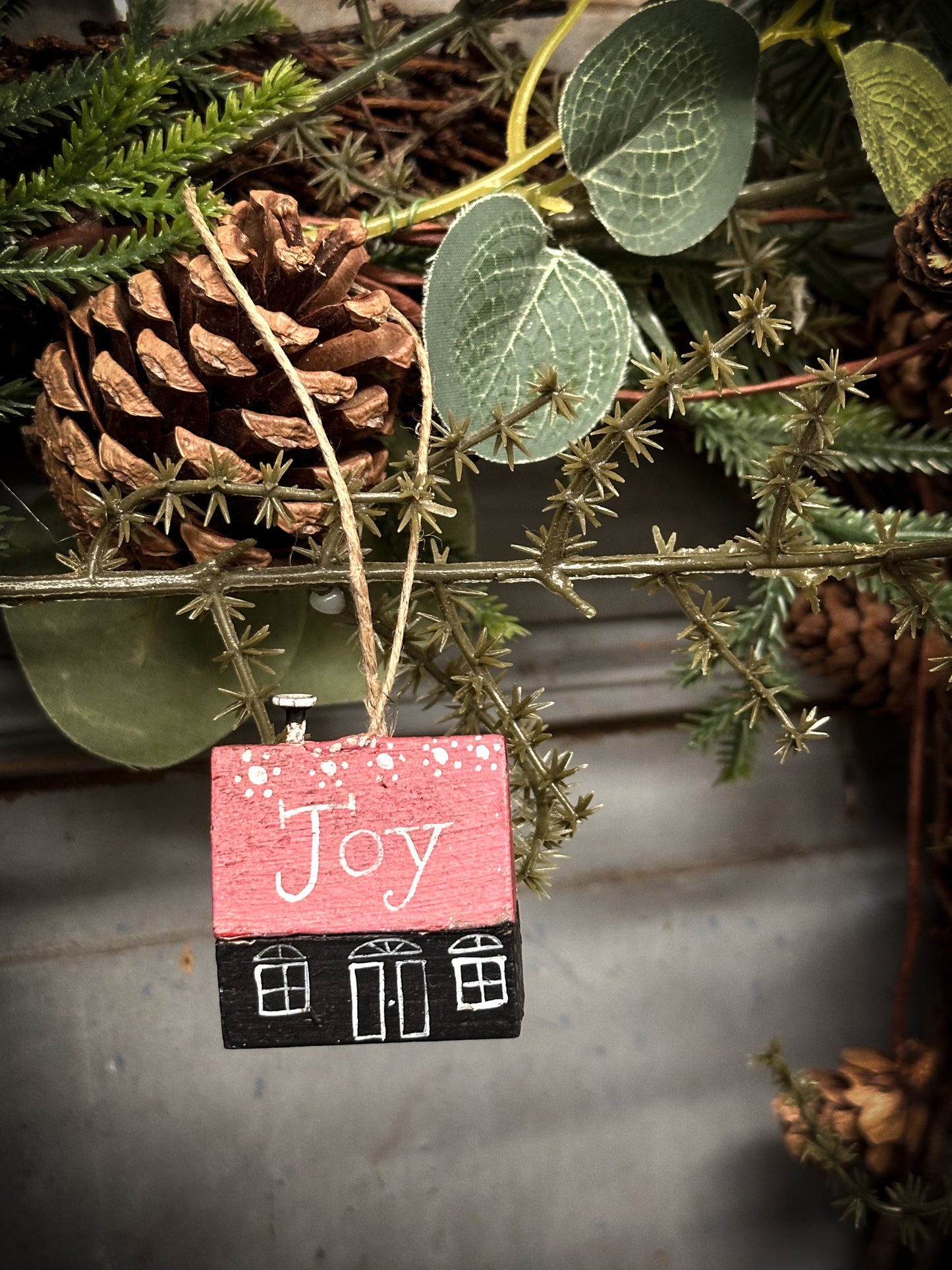 A Hanging Vintage German Erzgebirge Putz Wooden Village House