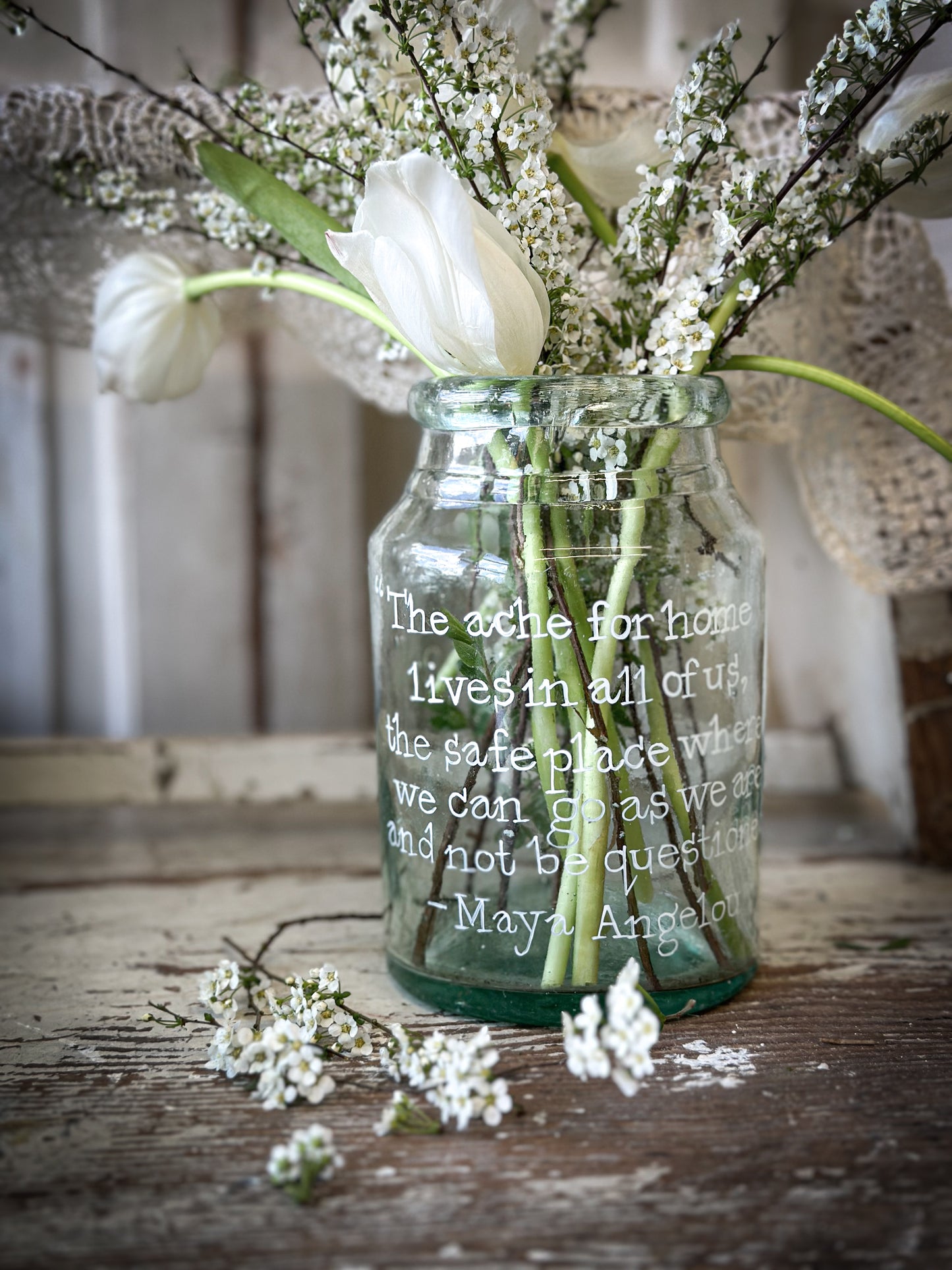 A beautiful large Victorian preserve jar painted with a quote “The Ache for home”