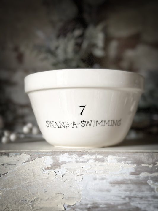A beautiful vintage Illustrated Ironstone pudding bowl with a hand painted quote