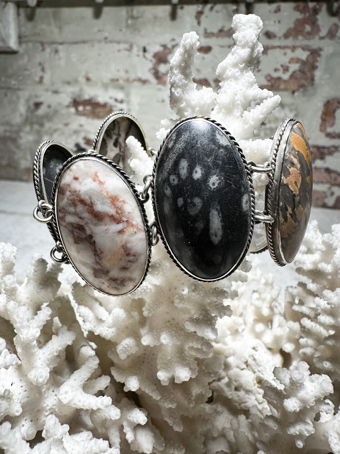 Vintage Silver Agate Stone Bracelet