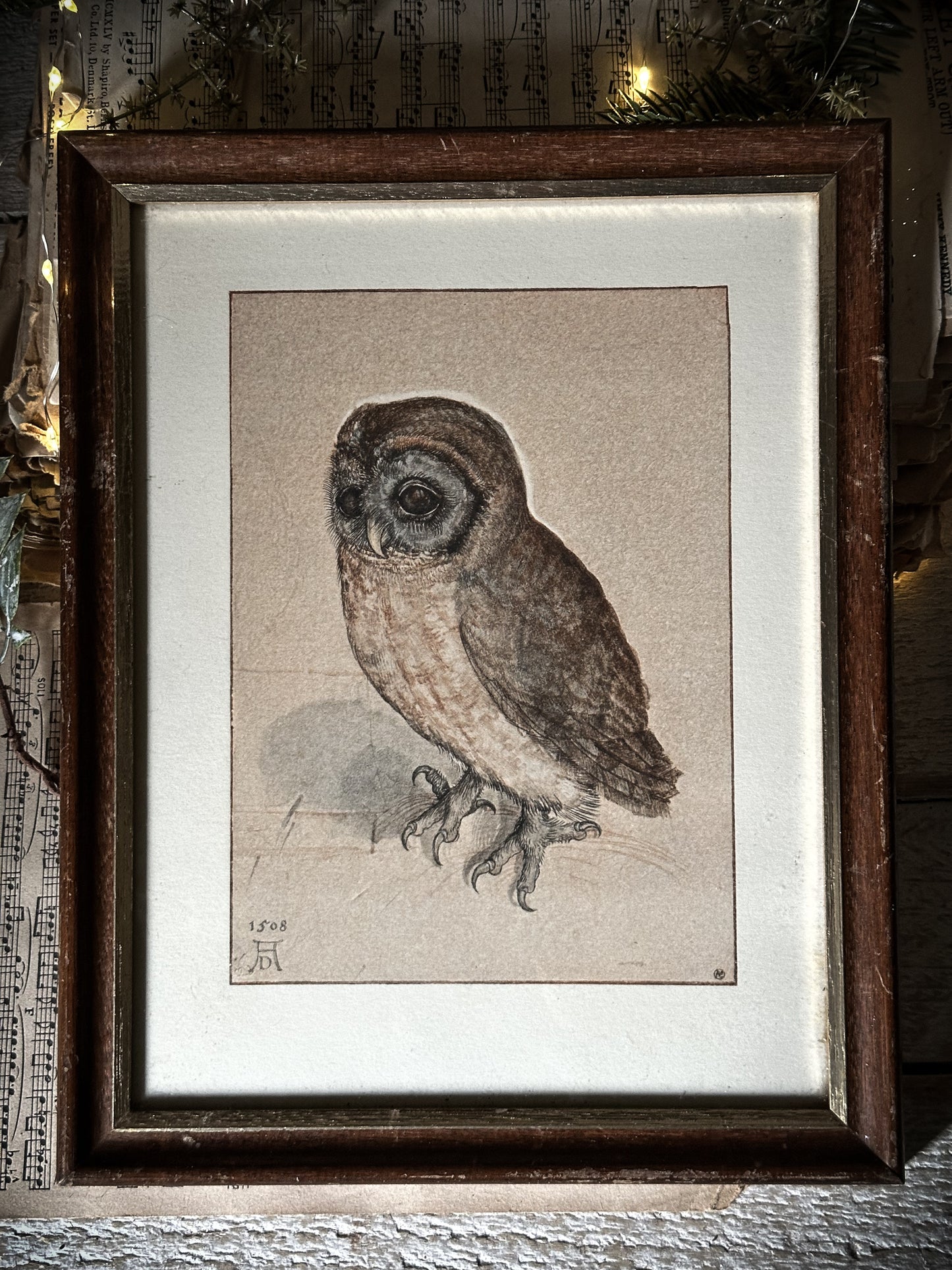 Vintage Framed Albrecht Durer Print of an owl