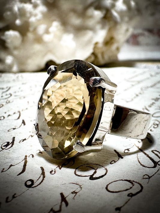 Vintage 925 Silver Chunky Citrine statement Ring