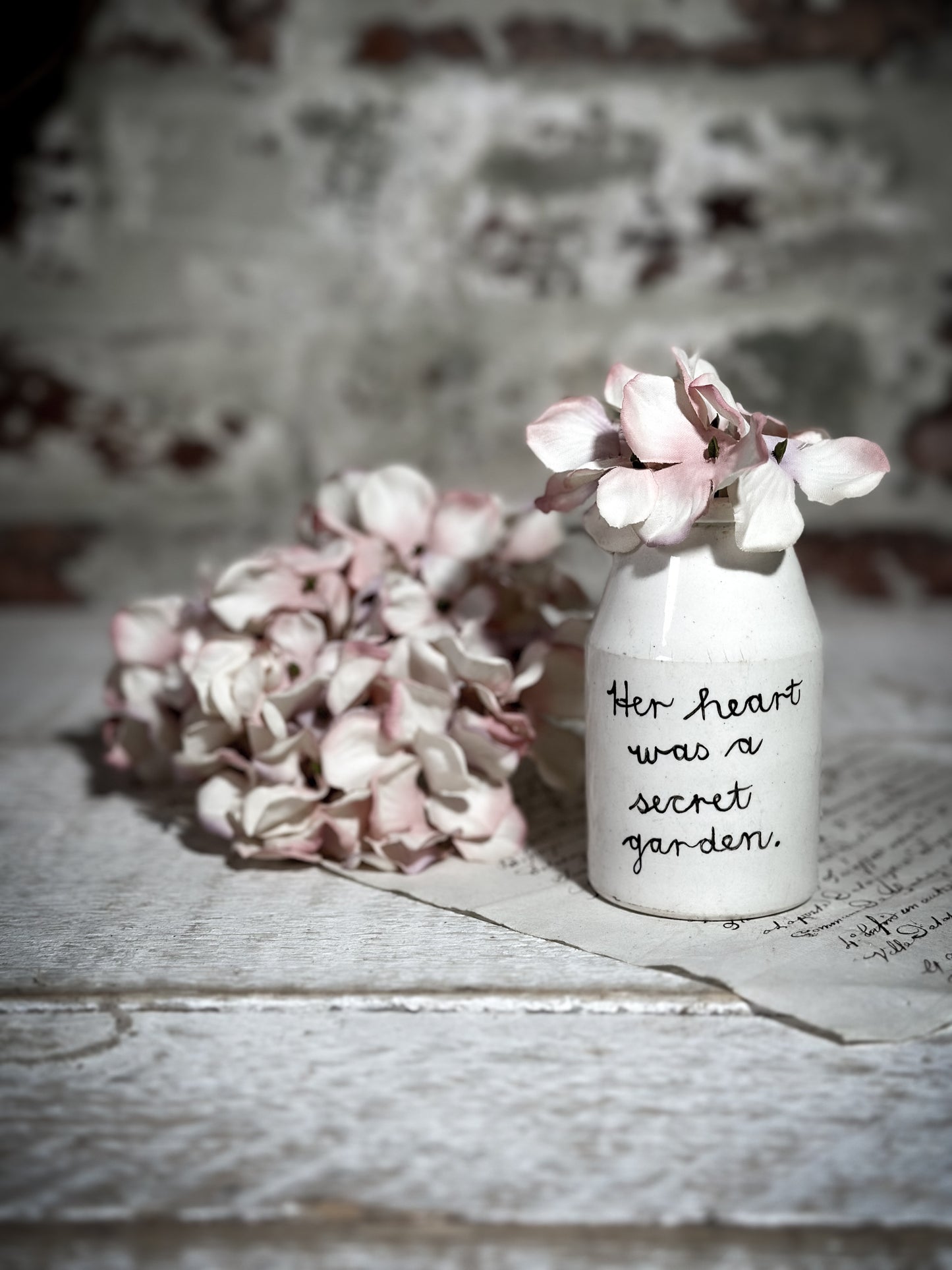 An Antique Creamery Vase Bottle with a Hand Painted Inspirational Quote