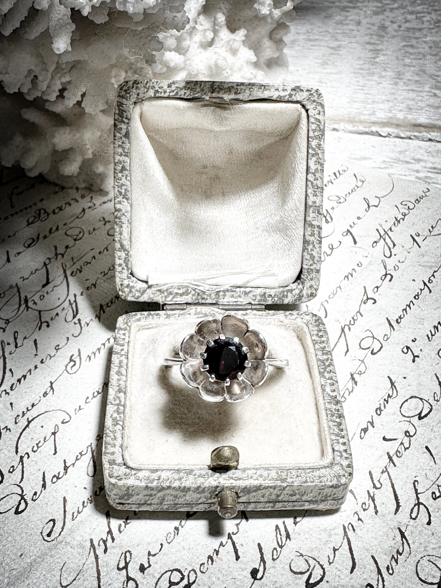 Vintage Hallmarked London 1975 Jocelyn Burton Silver and Garnet Ring