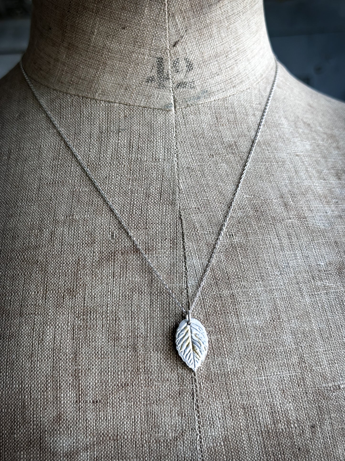 Sunlit Leaf Necklace – Fine Silver Leaf with Keum Boo Gold Detail