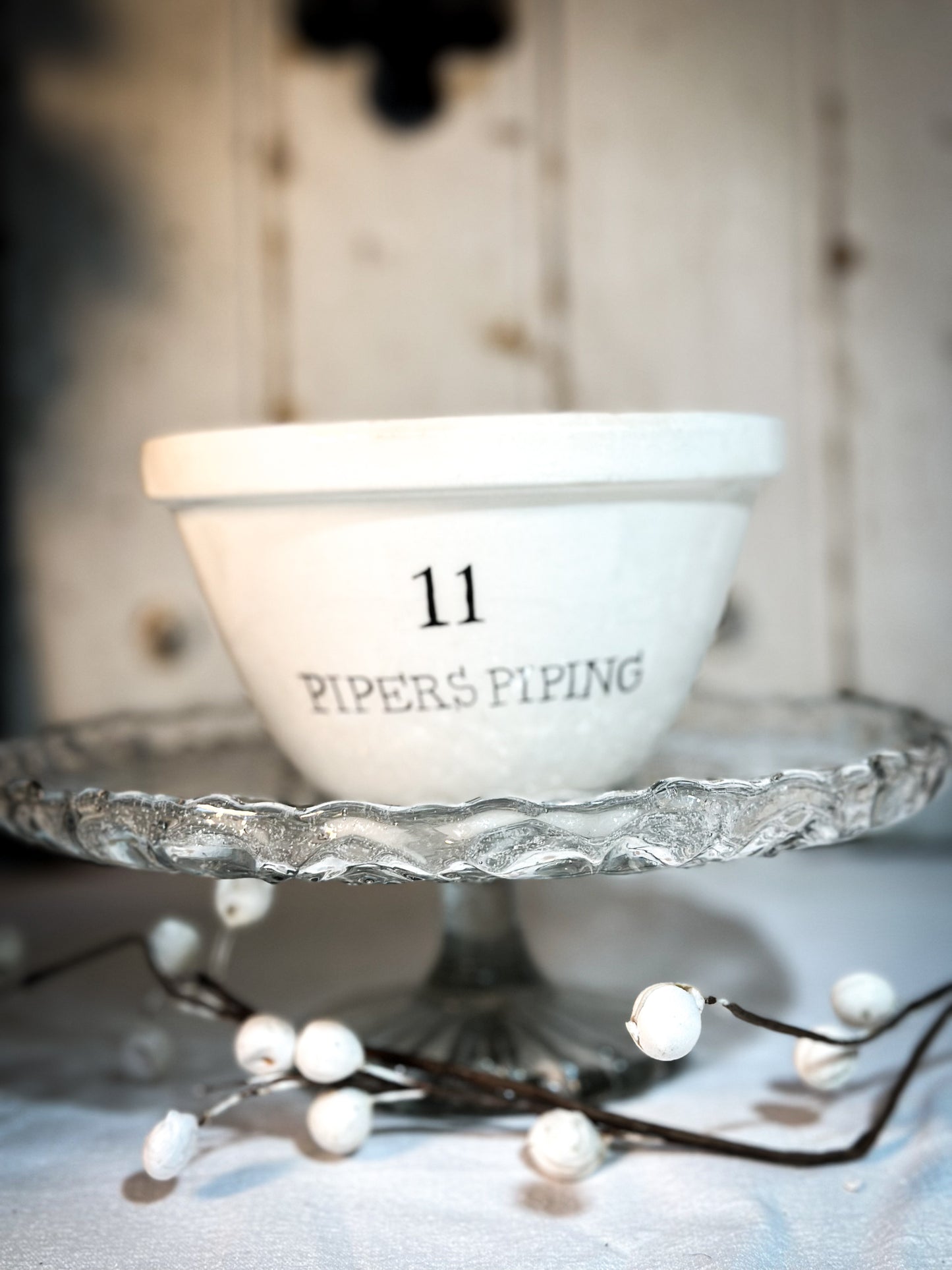 A beautiful vintage Illustrated Ironstone pudding bowl with a hand painted quote