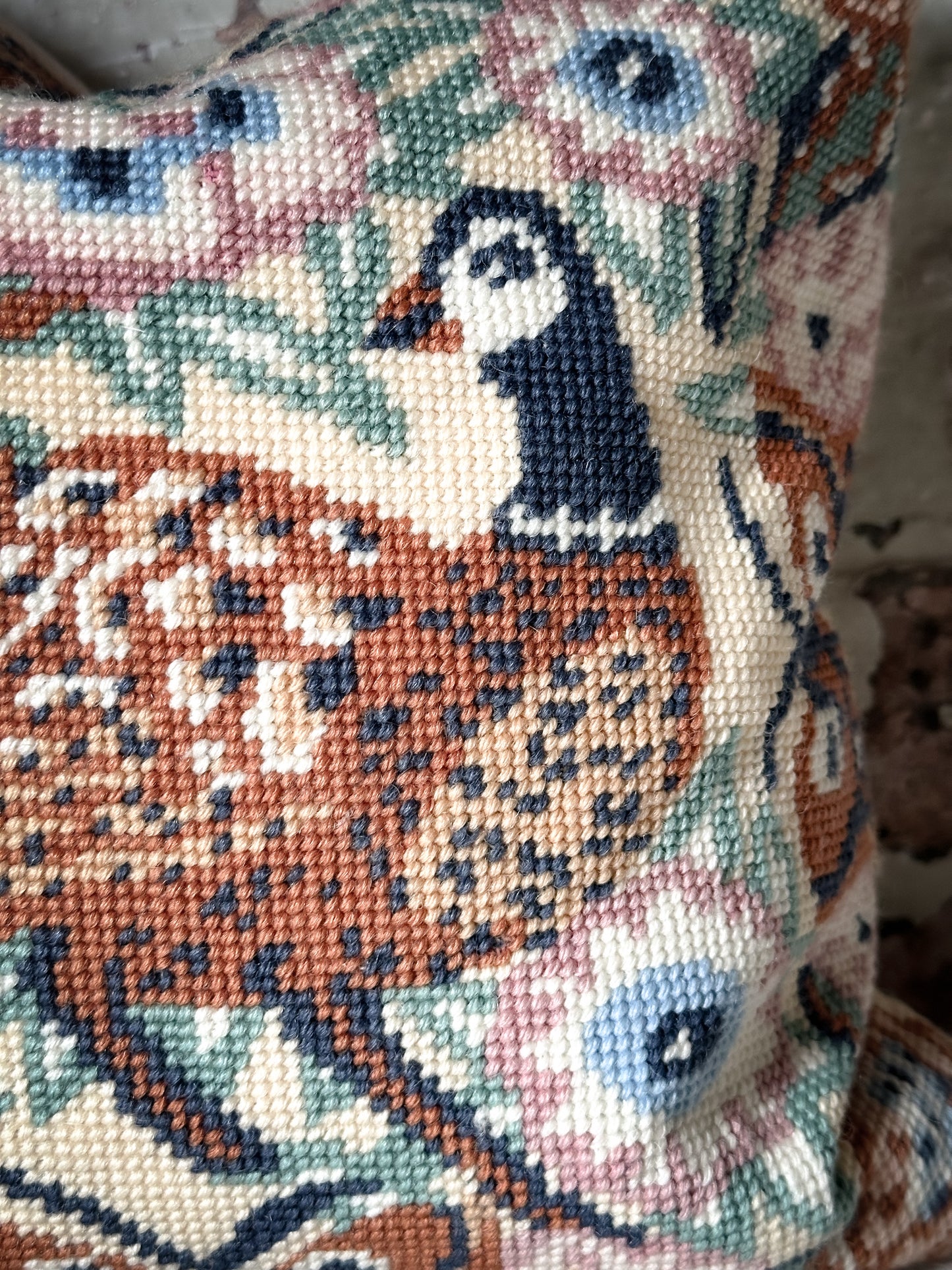 A lovely vintage wool needlepoint cushion