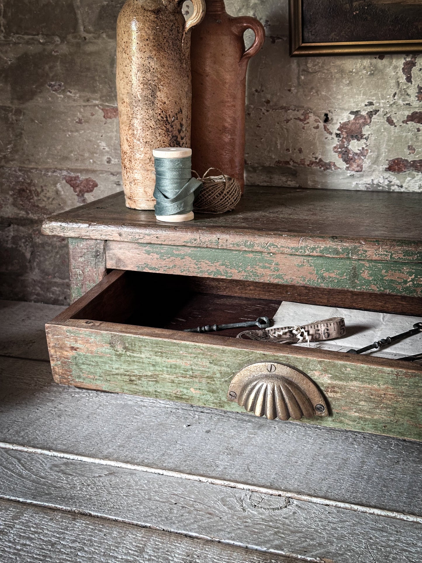 Antique Indian Teak Painted Drawer Box