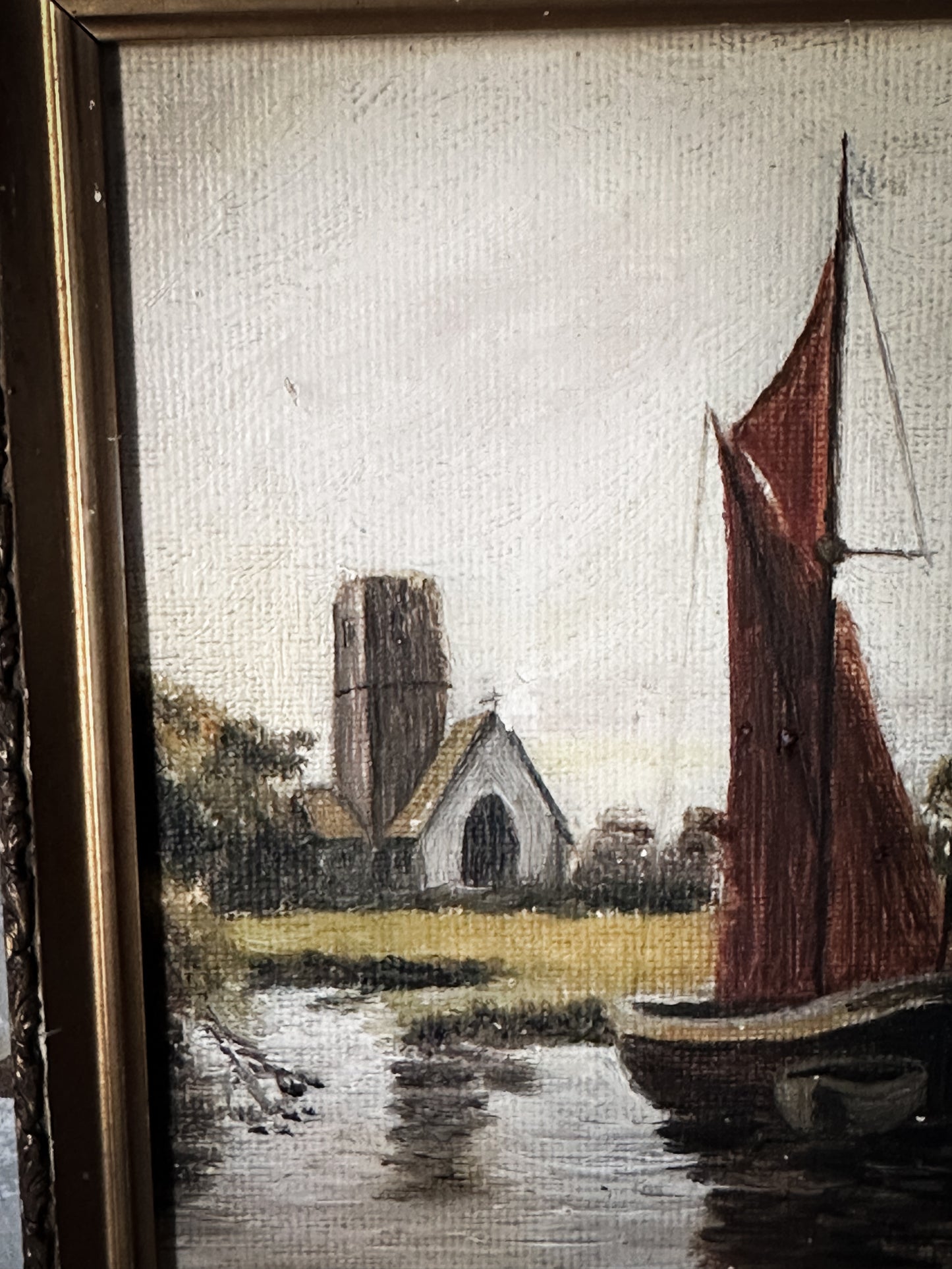 A Small Antique Oil On Board Nautical Painting