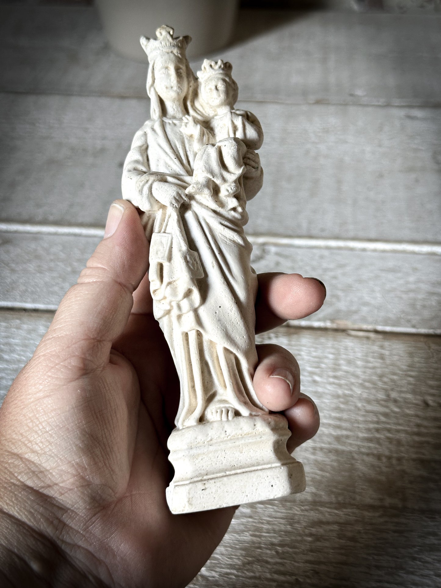 Antique French Chalk Ware Madonna Religious Statue