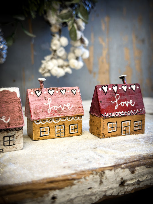 A Pretty Vintage German Erzgebirge Putz Wooden Village House “Love”