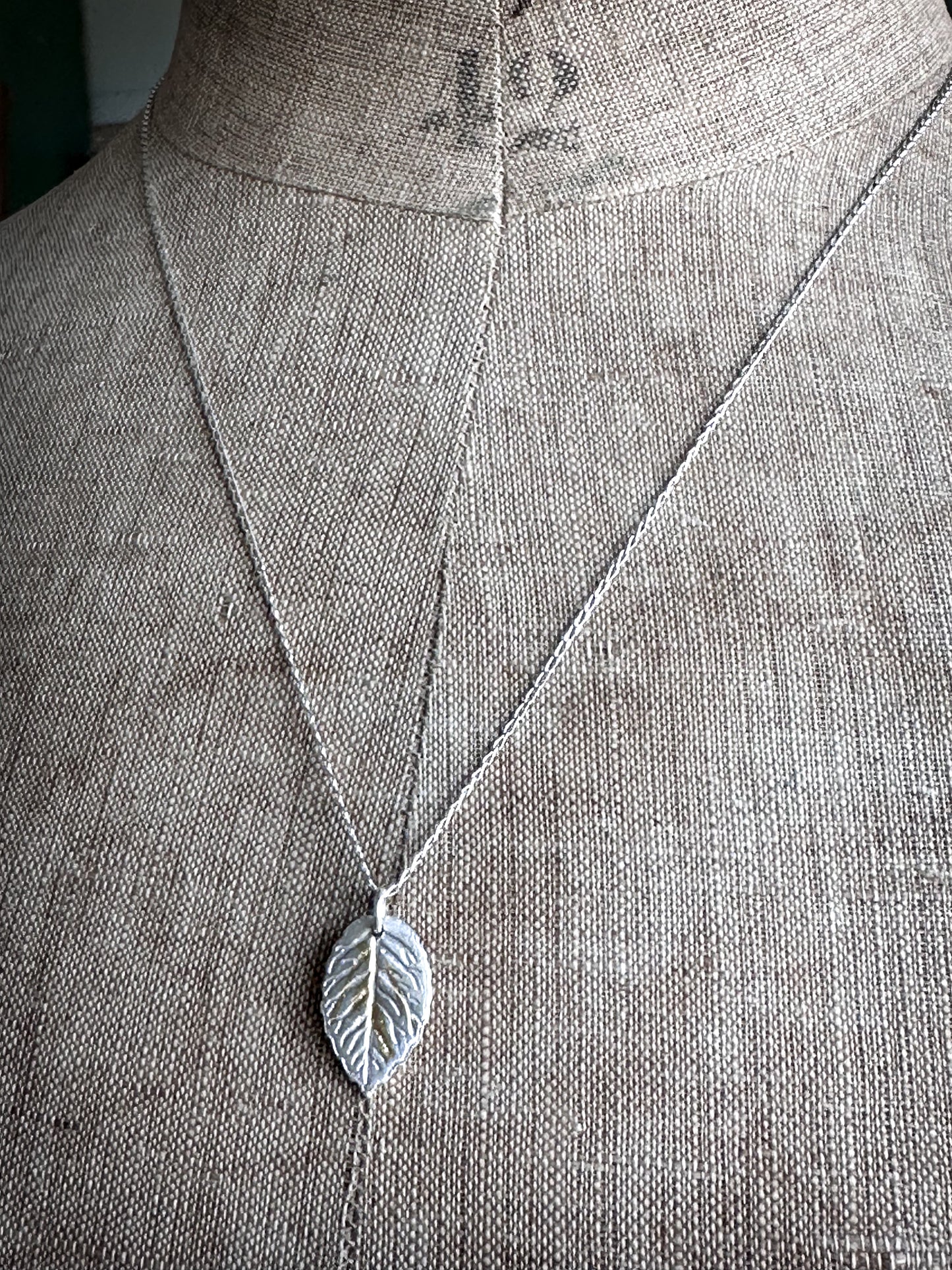 Sunlit Leaf Necklace – Fine Silver Leaf with Keum Boo Gold Detail